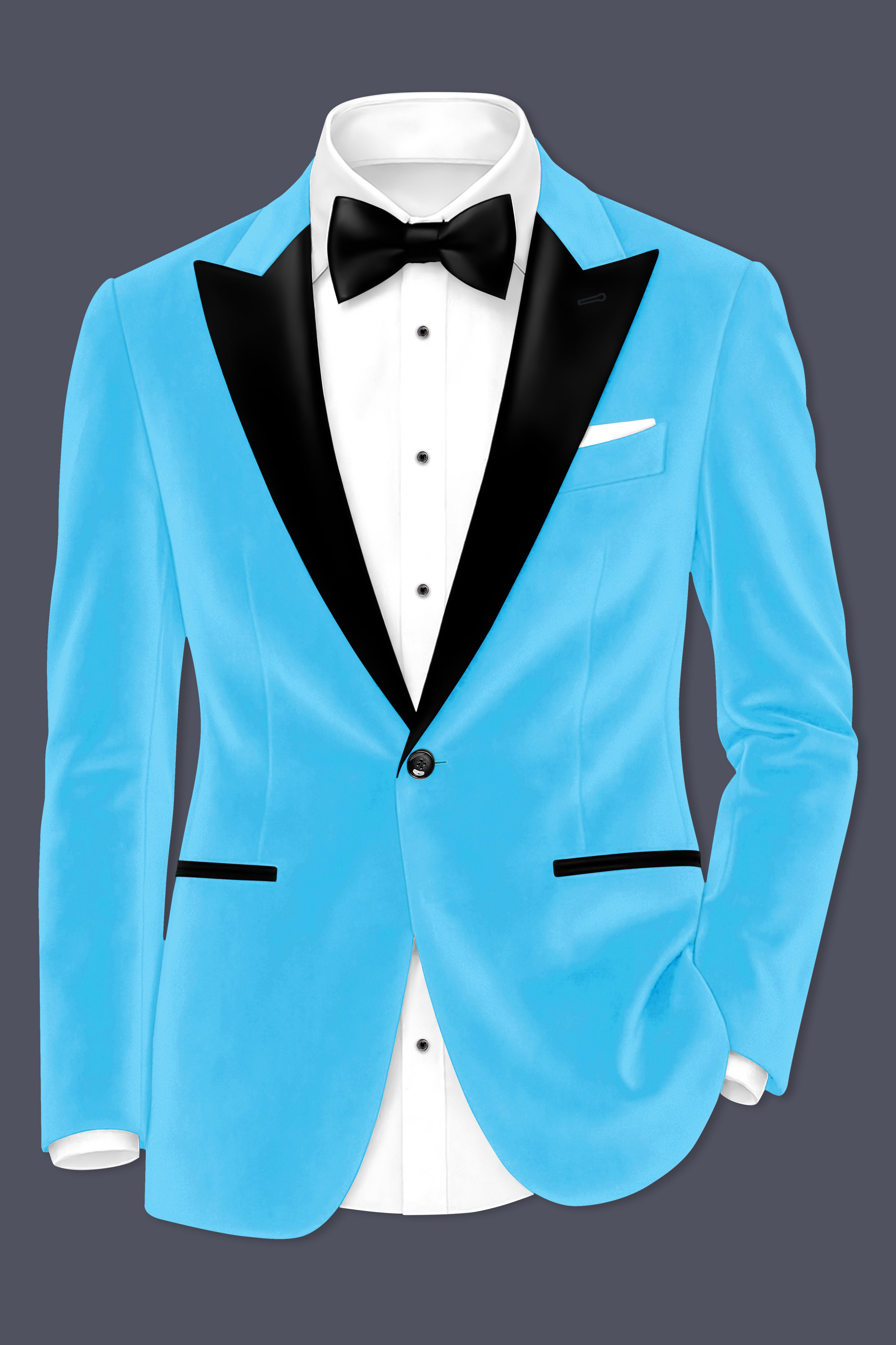 Azurion-Picton Blue Velvet Peak Lapel Tuxedo Suit