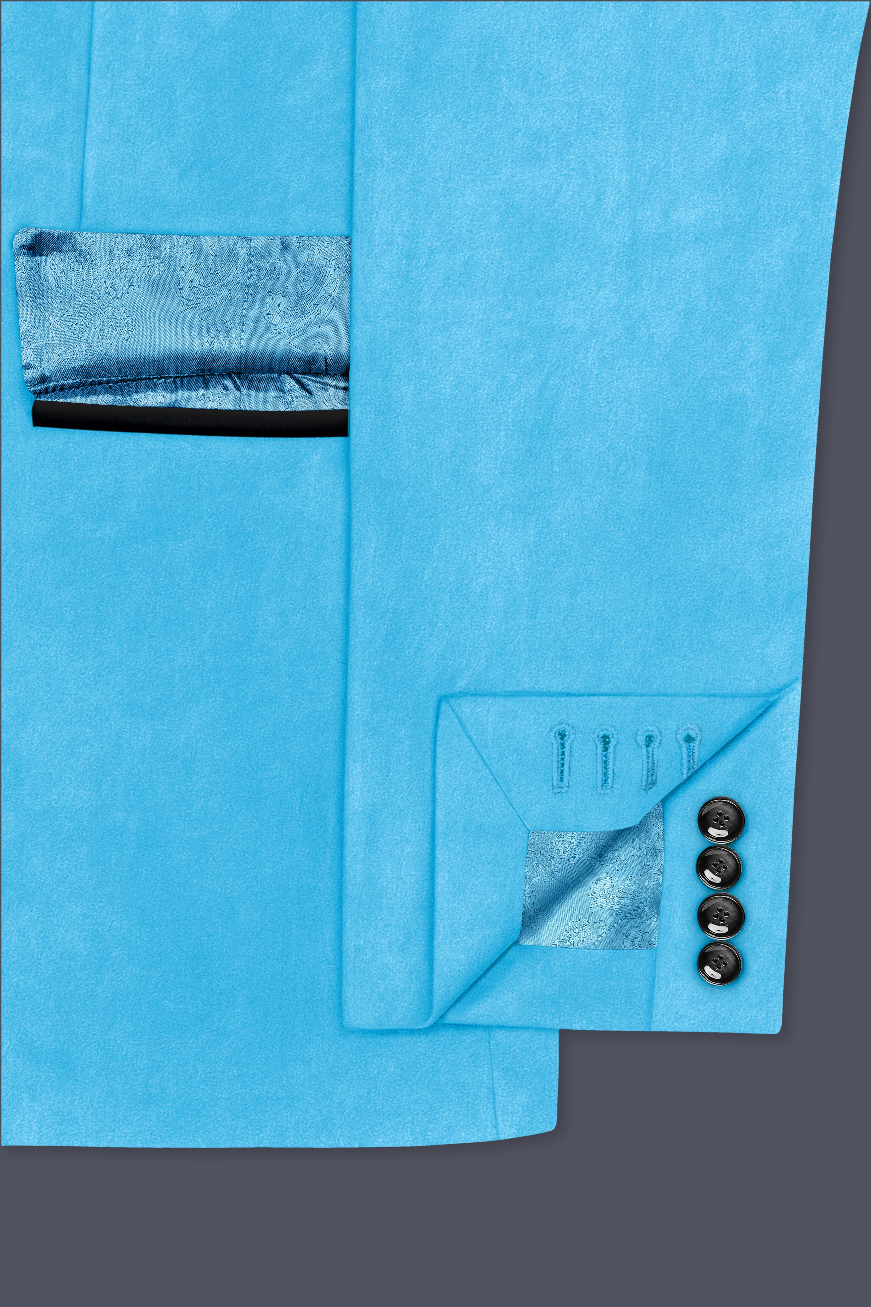 Azurion-Picton Blue Velvet Peak Lapel Tuxedo Suit