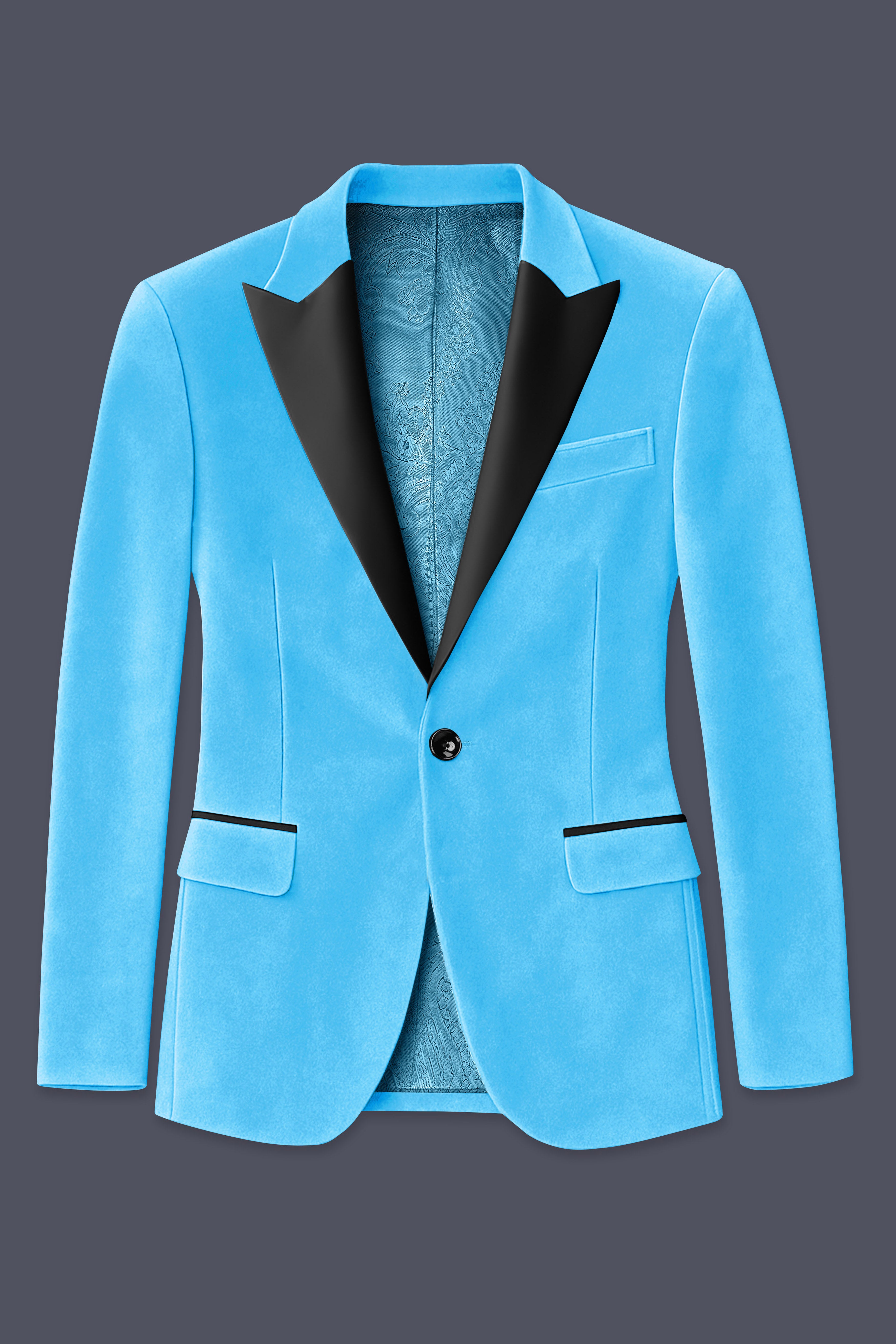 Azurion-Picton Blue Velvet Peak Lapel Tuxedo Suit