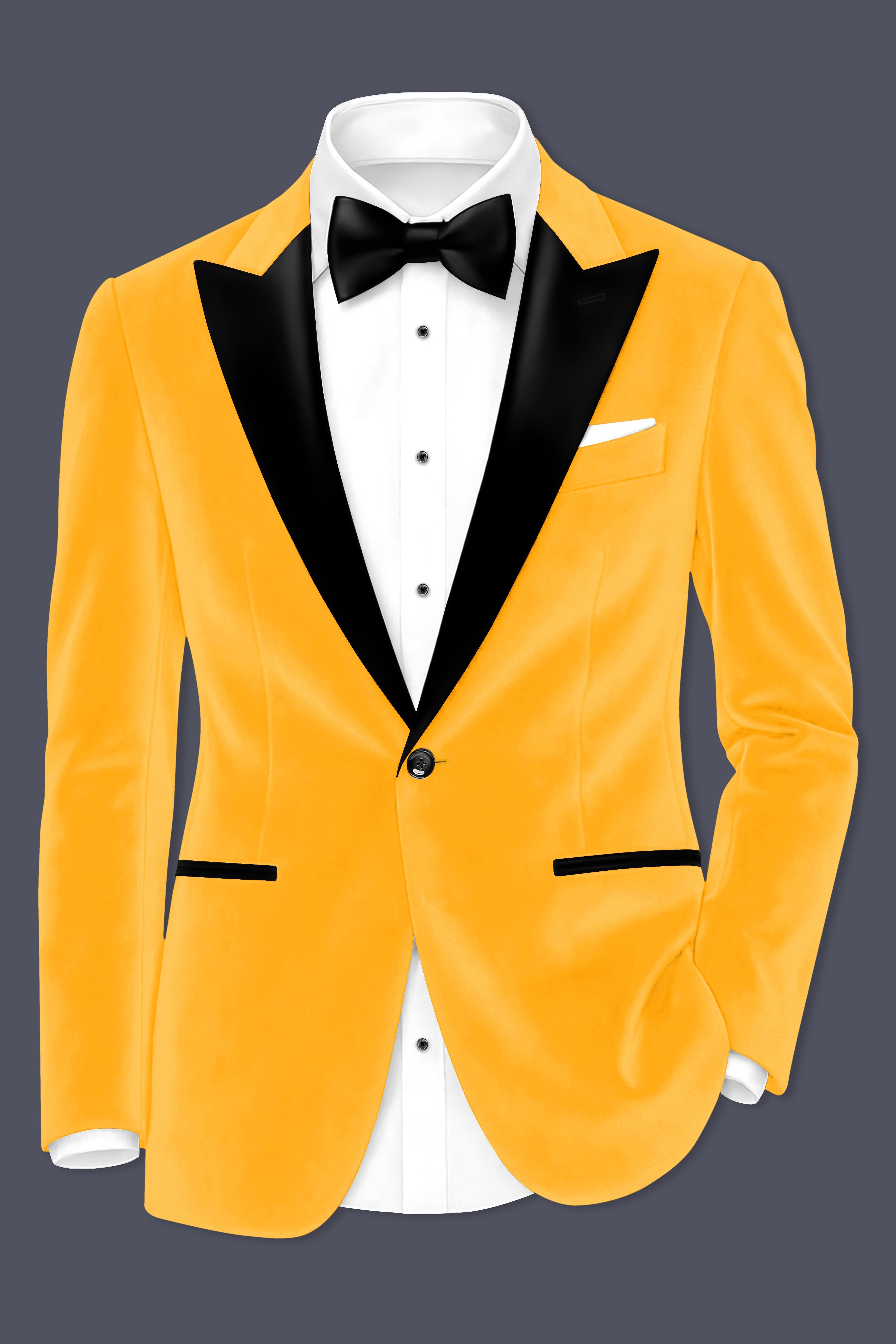 Marquis-Selective Yellow Velvet Peak Lapel Tuxedo Suit