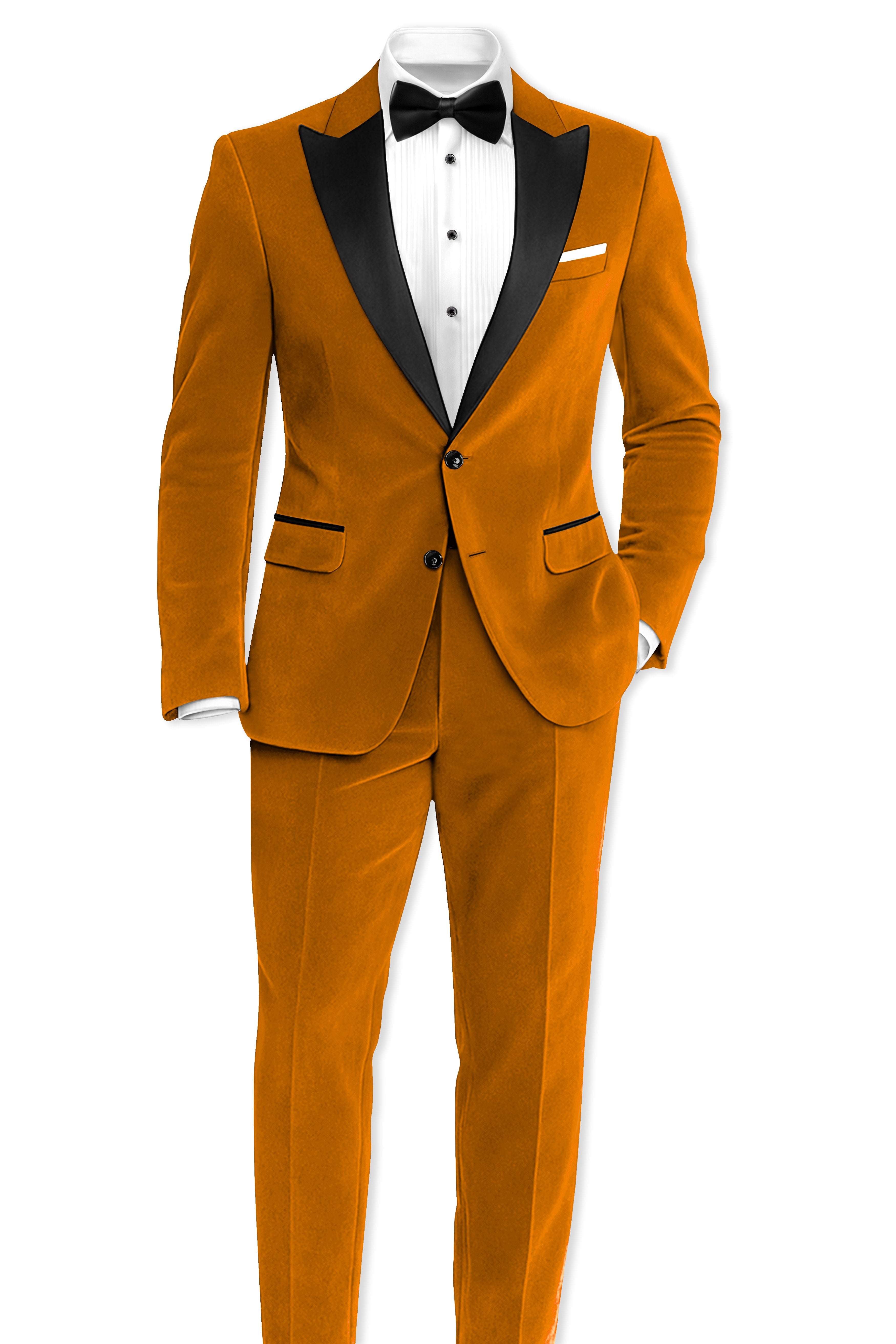Volcan-Fiery Orange Velvet Peak Lapel Tuxedo Suit