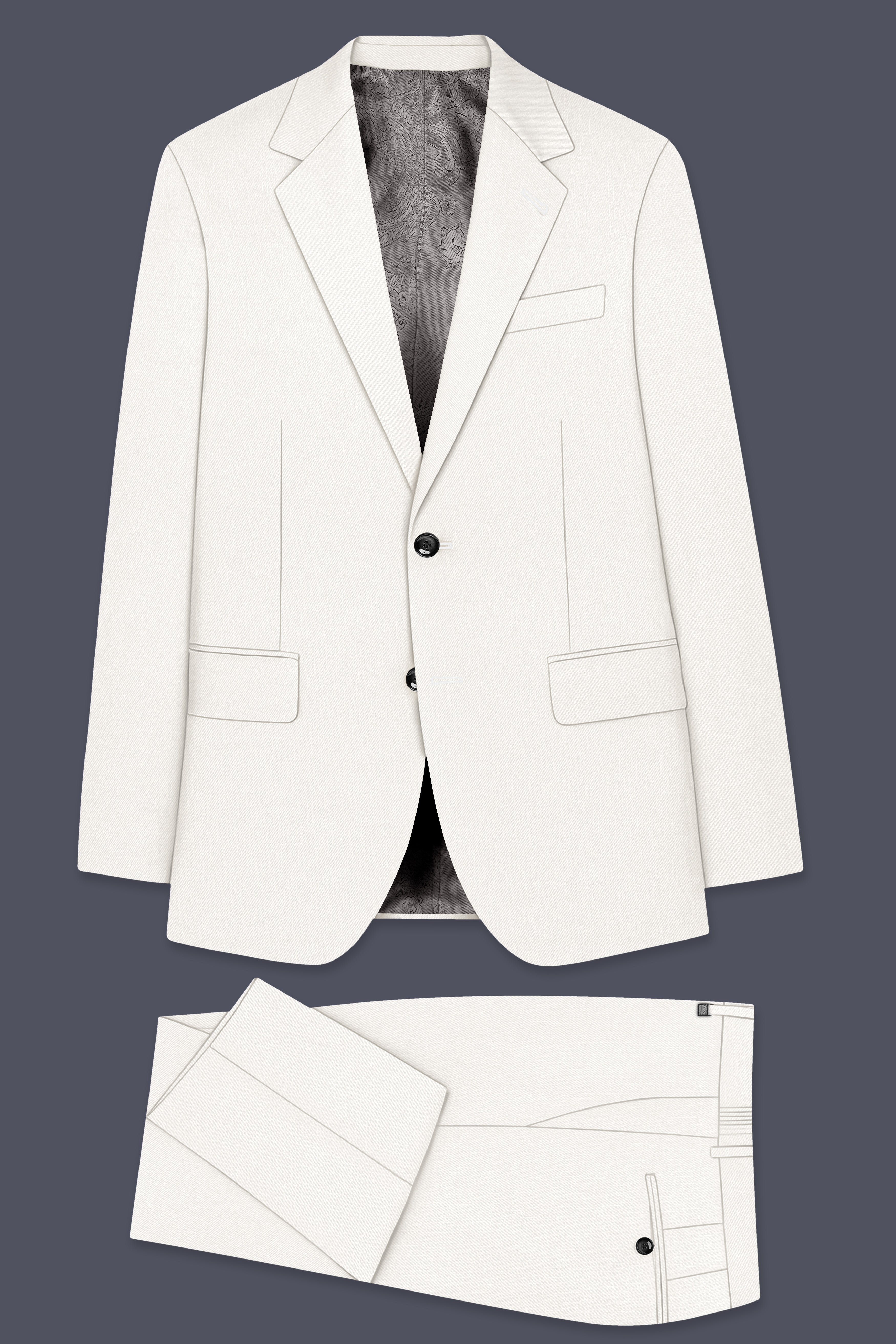 Ivory-Cararra Cream Wool Rich Single Breasted Slight Stretch Suit