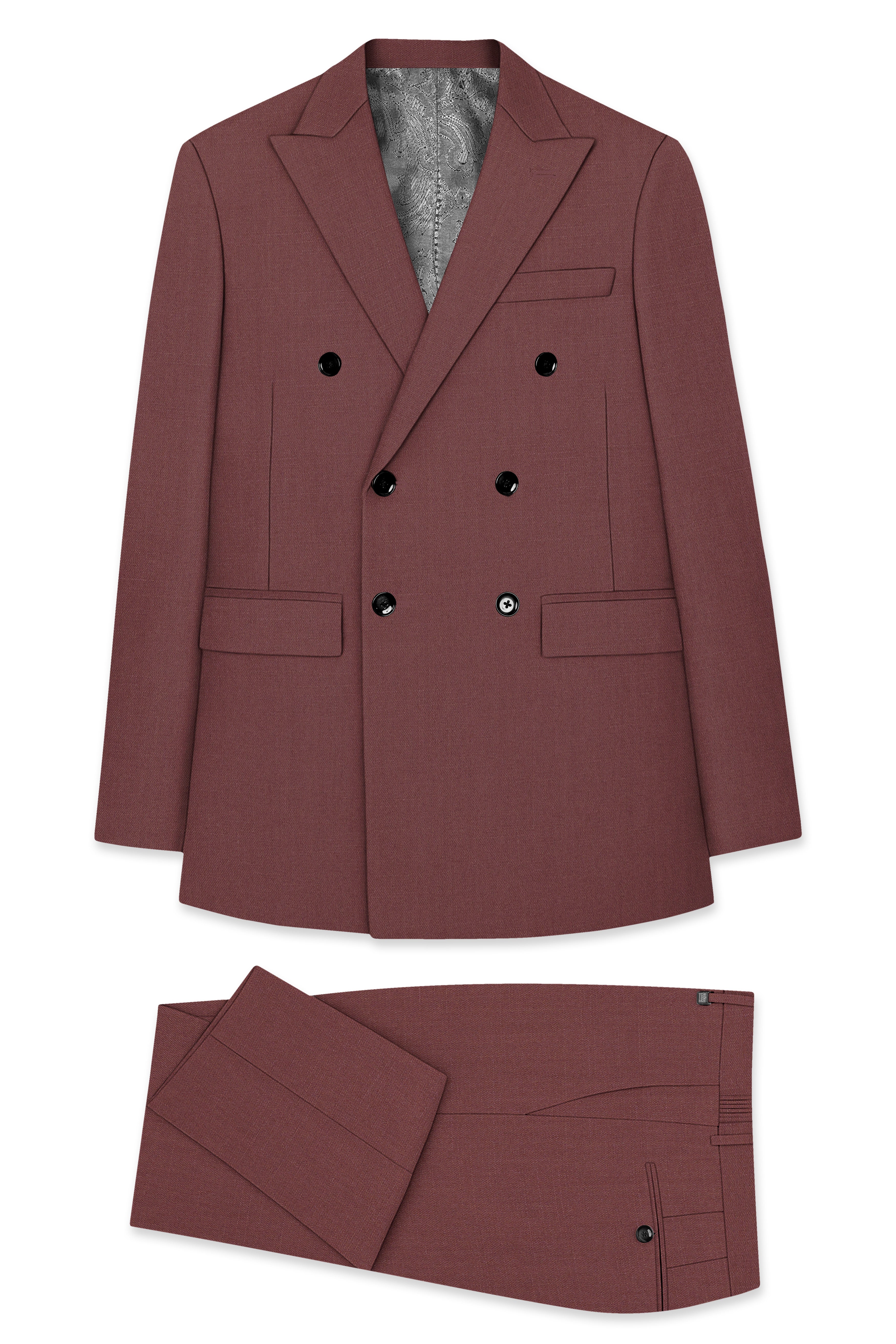 Heritage-Finch Maroon Wool Rich Double Breasted Slight Stretch Suit