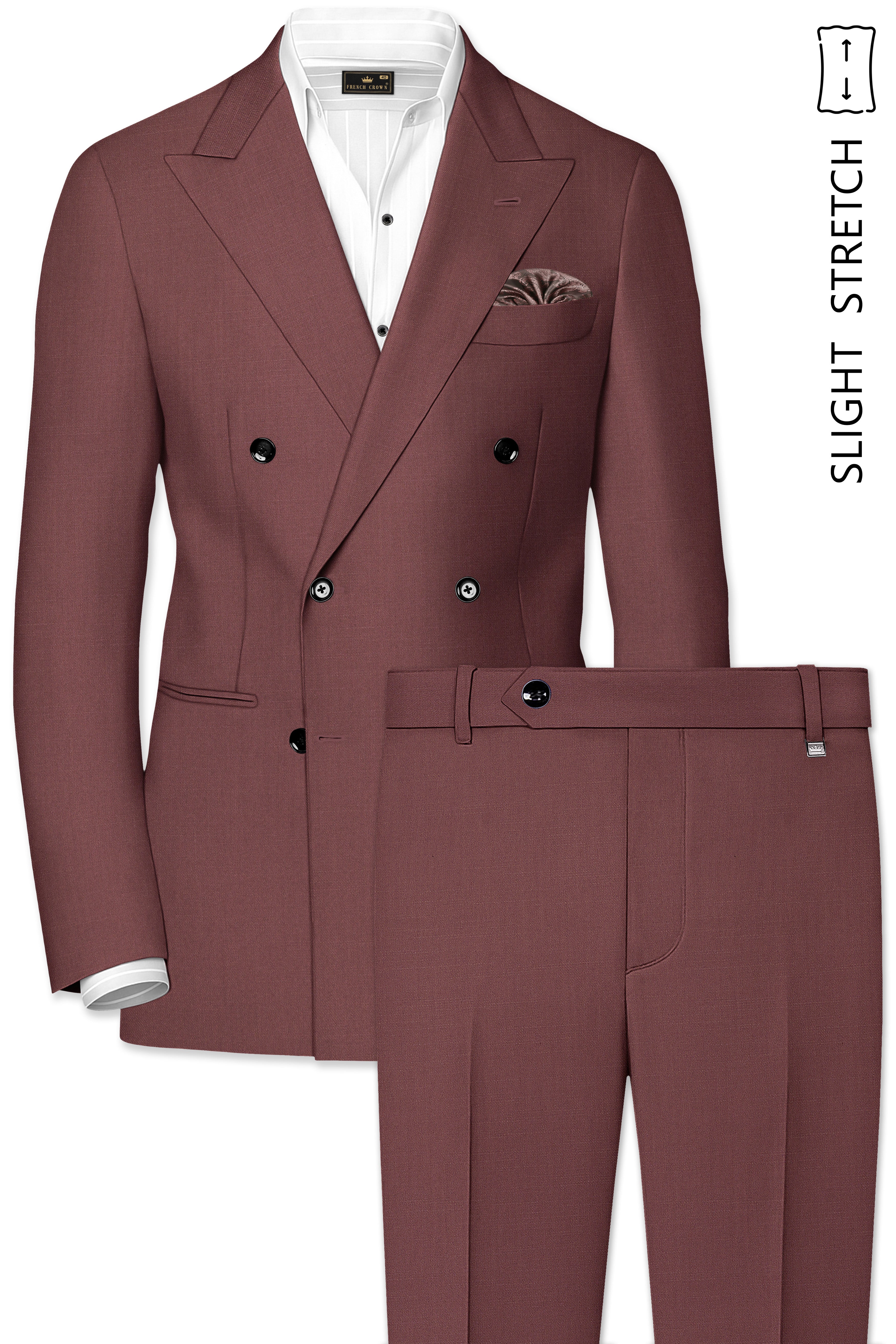 Heritage-Finch Maroon Wool Rich Double Breasted Slight Stretch Suit