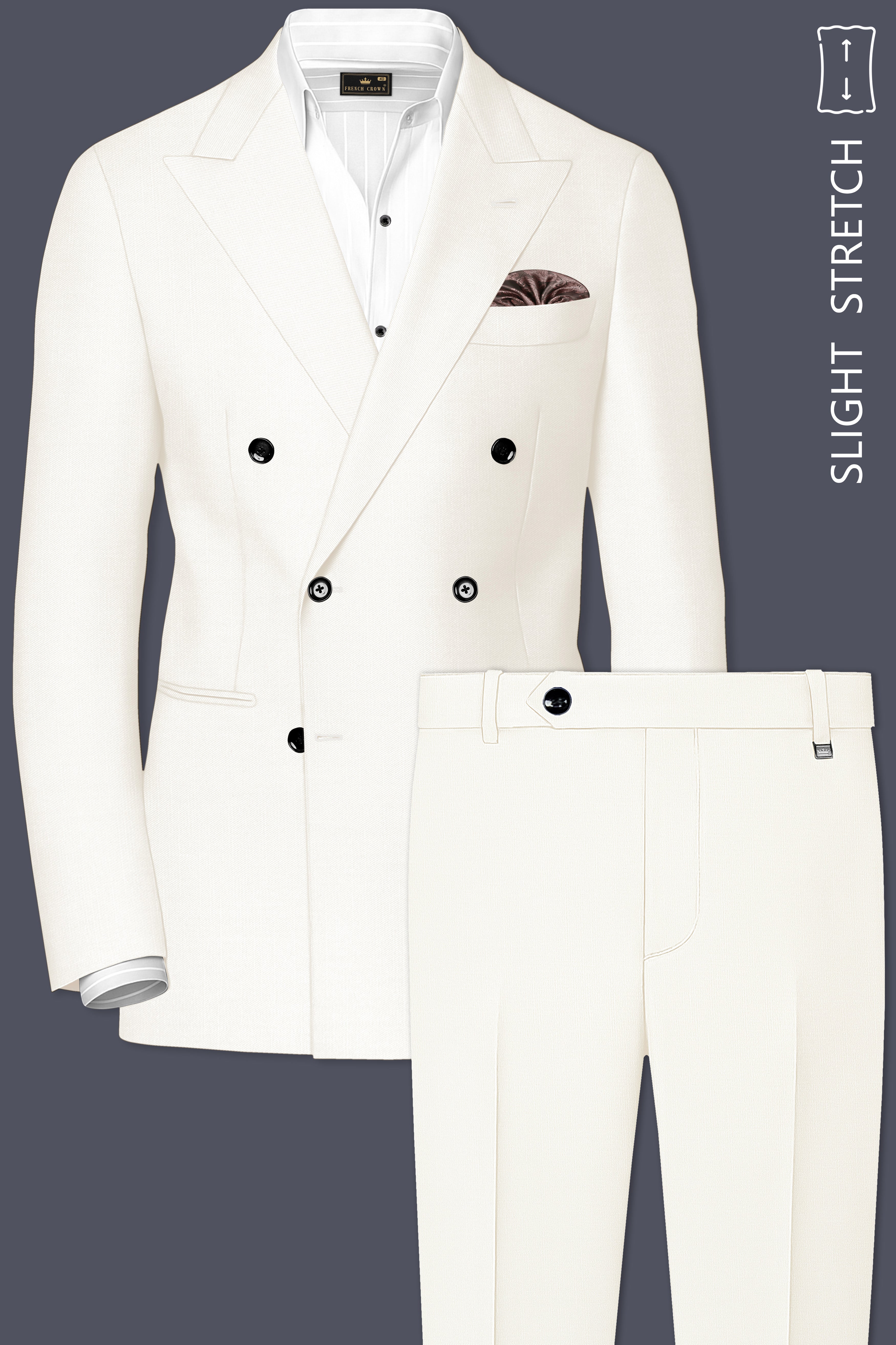 Ivory-Cararra Cream Wool Rich Double Breasted Slight Stretch Suit