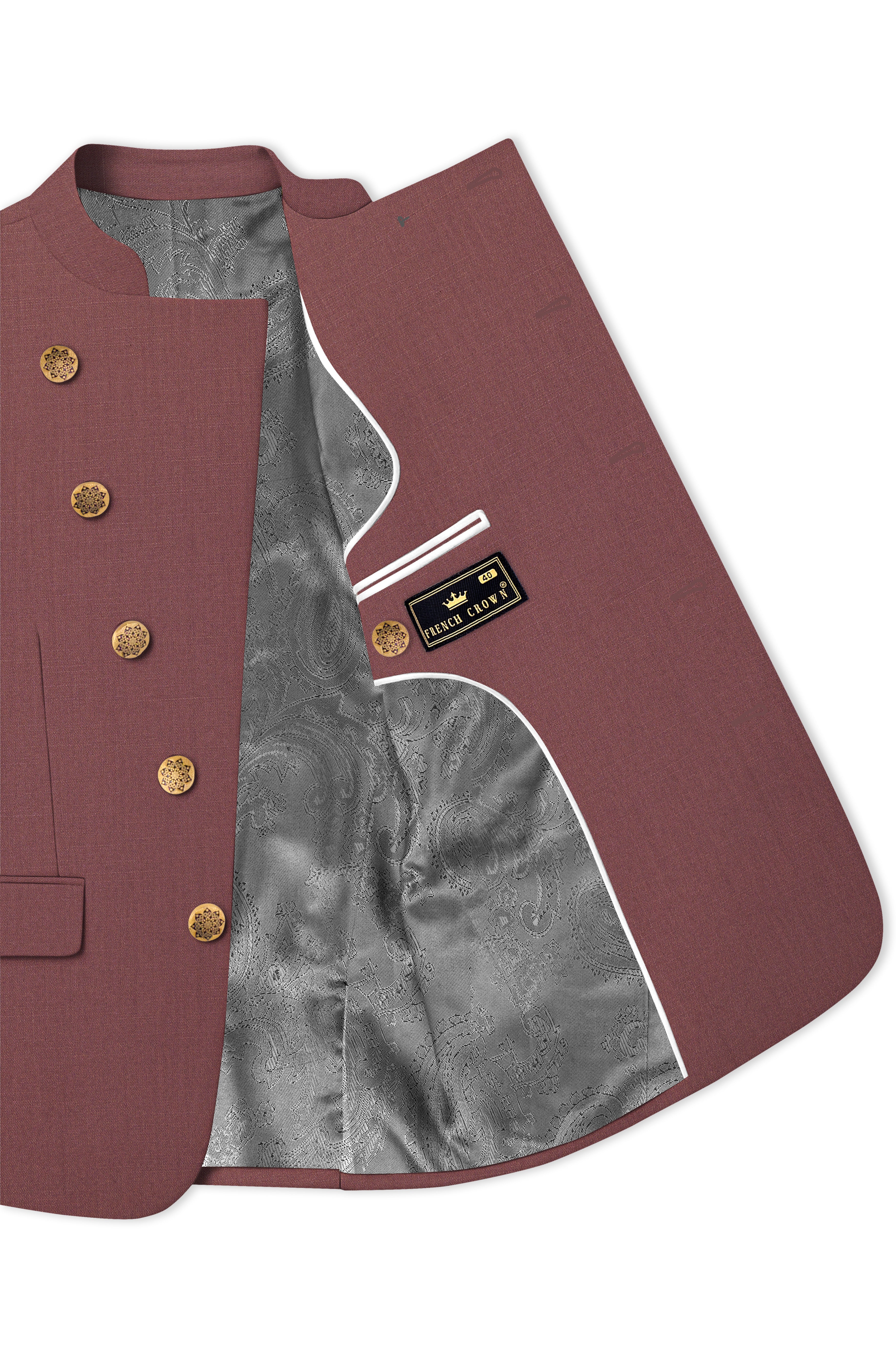 Heritage-Finch Maroon Wool Rich Cross Placket Bandhgala Slight Stretch Suit