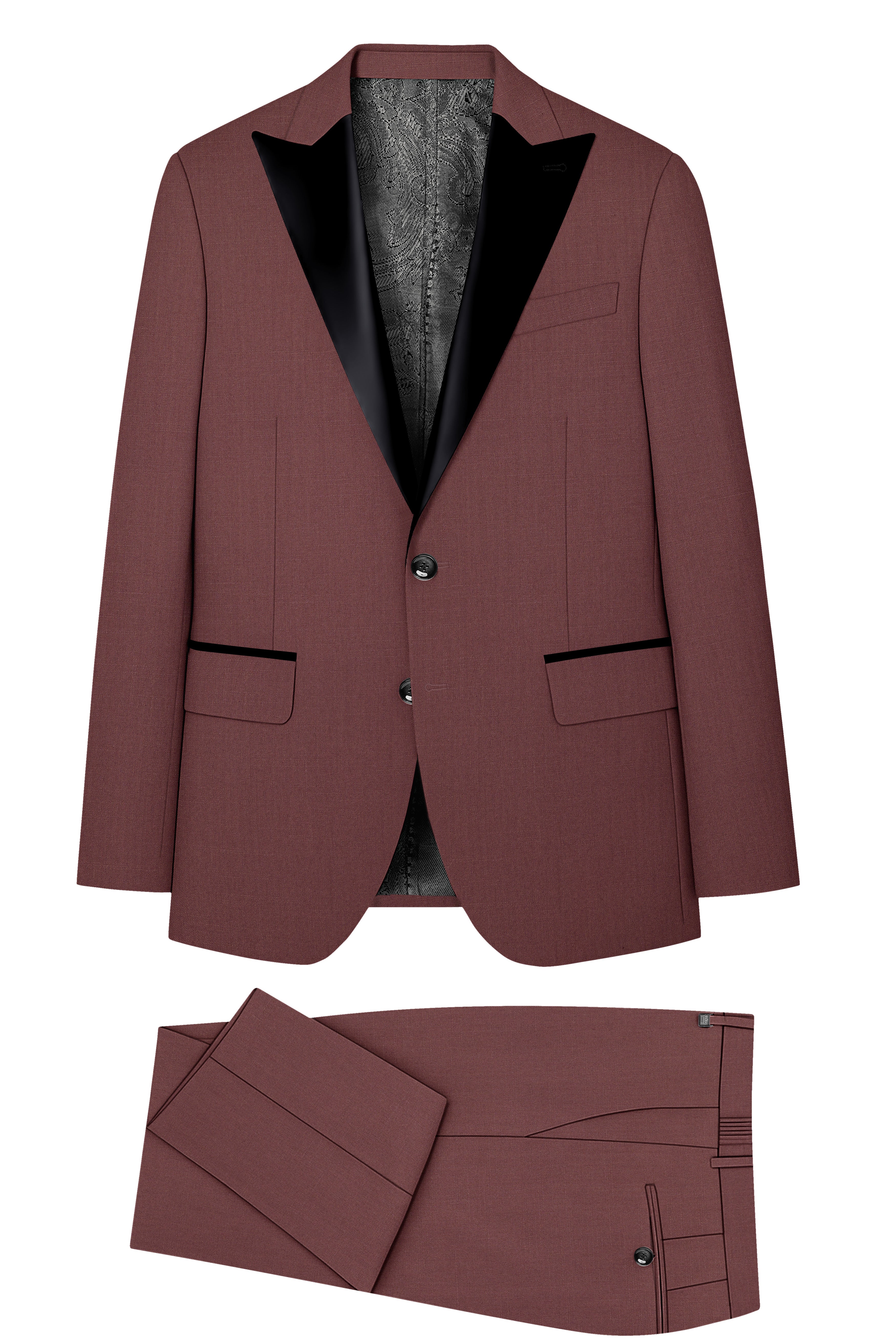 Heritage-Finch Maroon Wool Rich Peak Lapel Tuxedo Slight Stretch Suit
