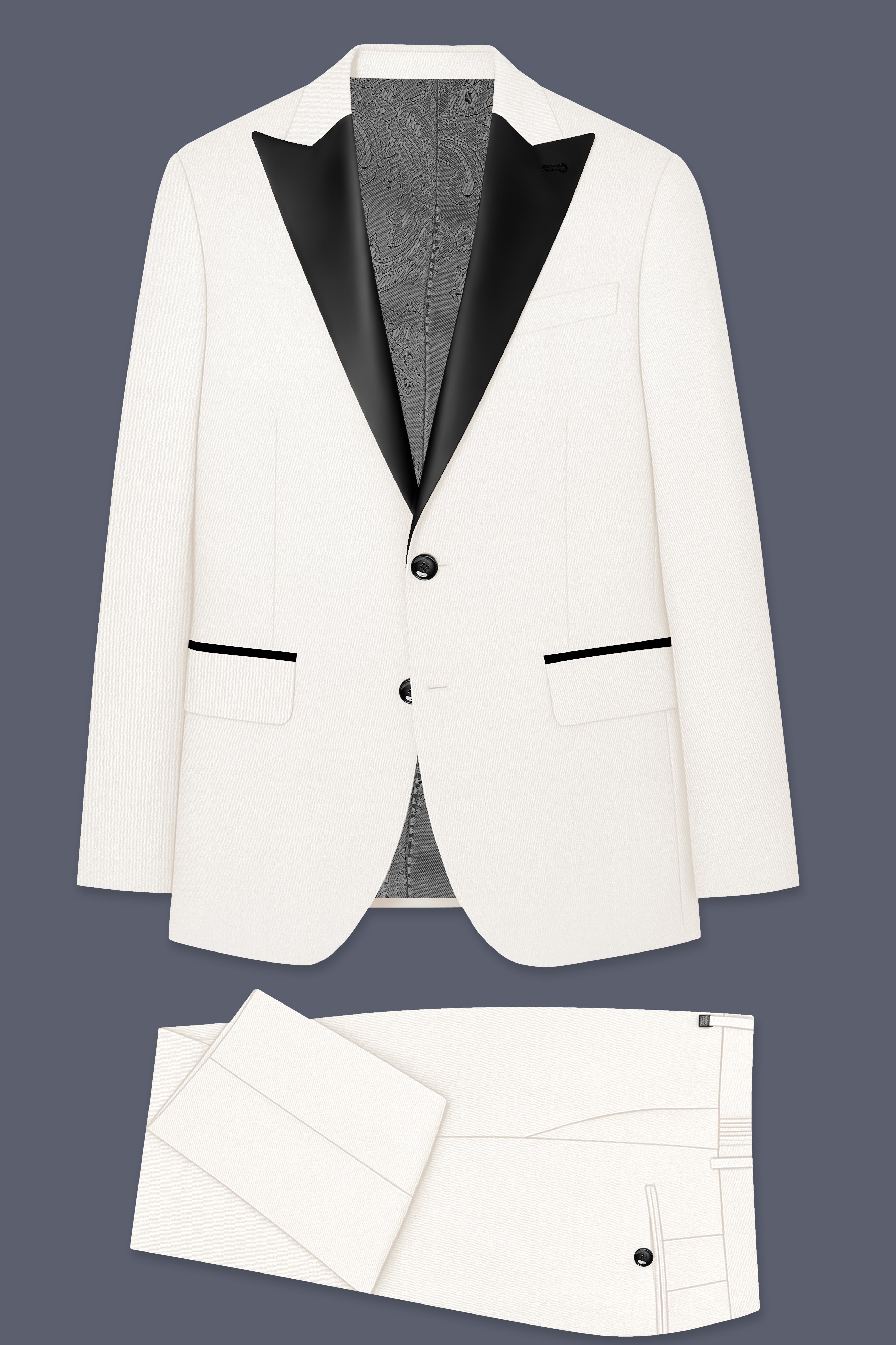 Ivory-Cararra Cream Wool Rich Peak Lapel Tuxedo Slight Stretch Suit