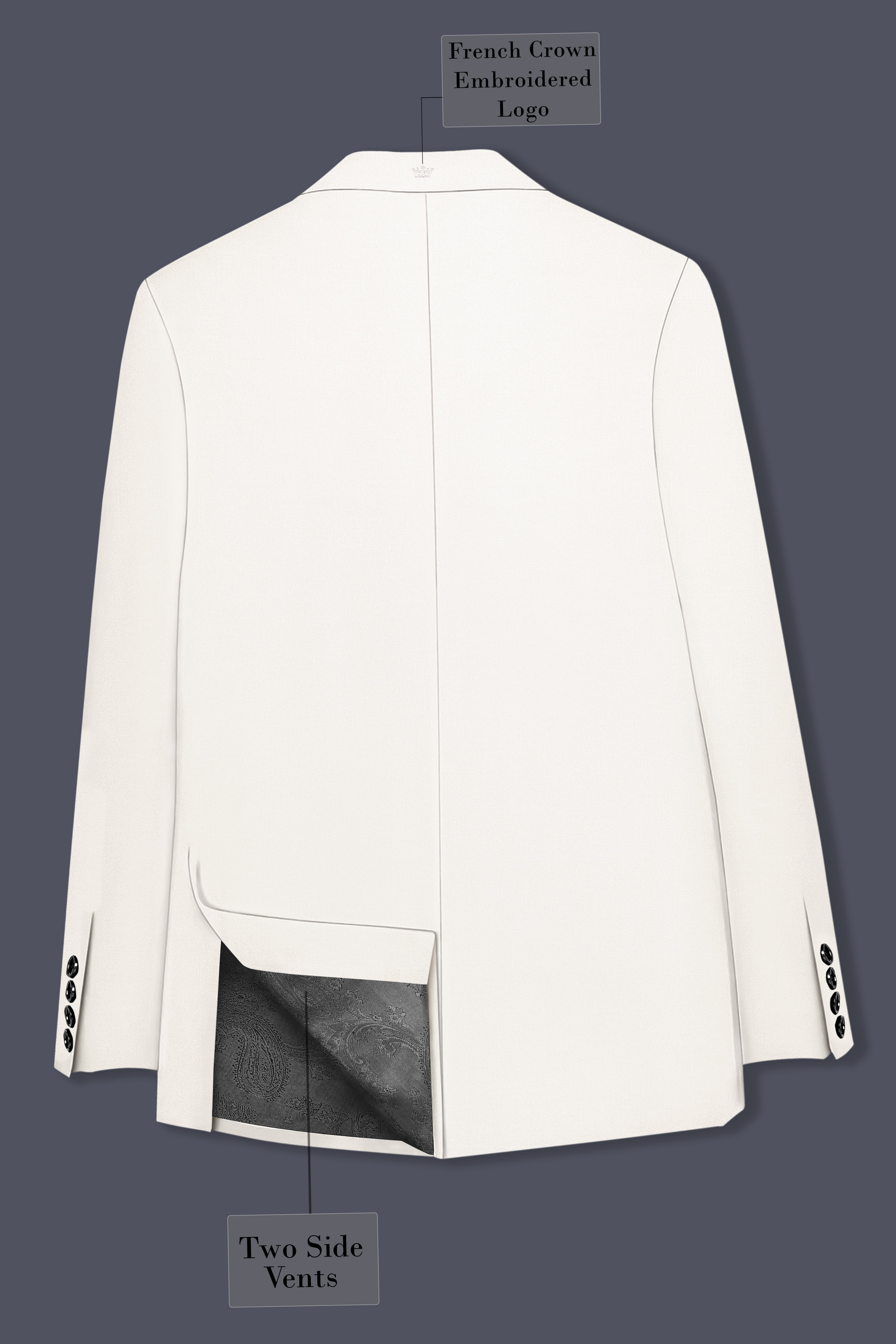 Ivory-Cararra Cream Wool Rich Peak Lapel Tuxedo Slight Stretch Suit
