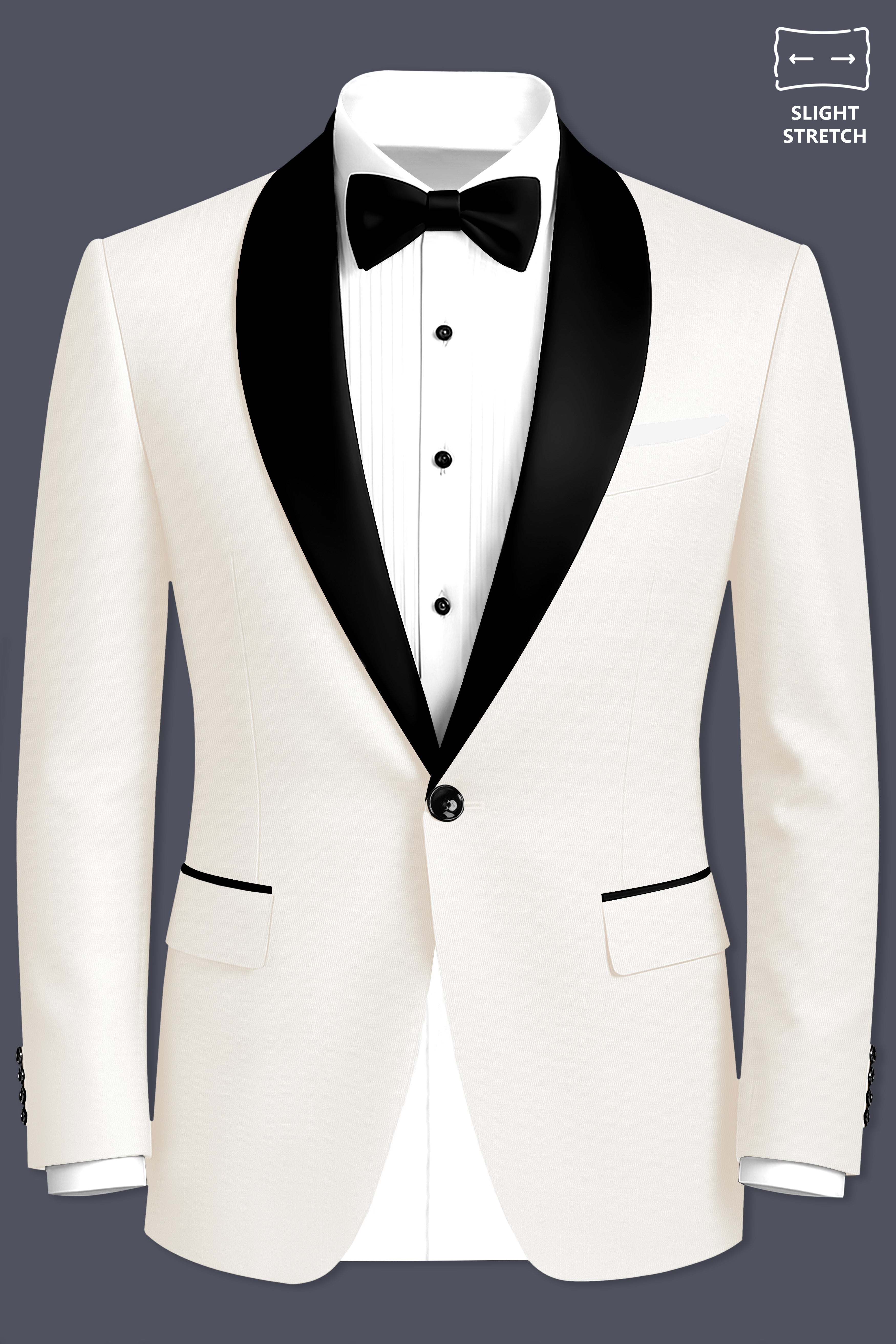 Ivory-Cararra Cream Wool Rich Tuxedo Slight Stretch Suit