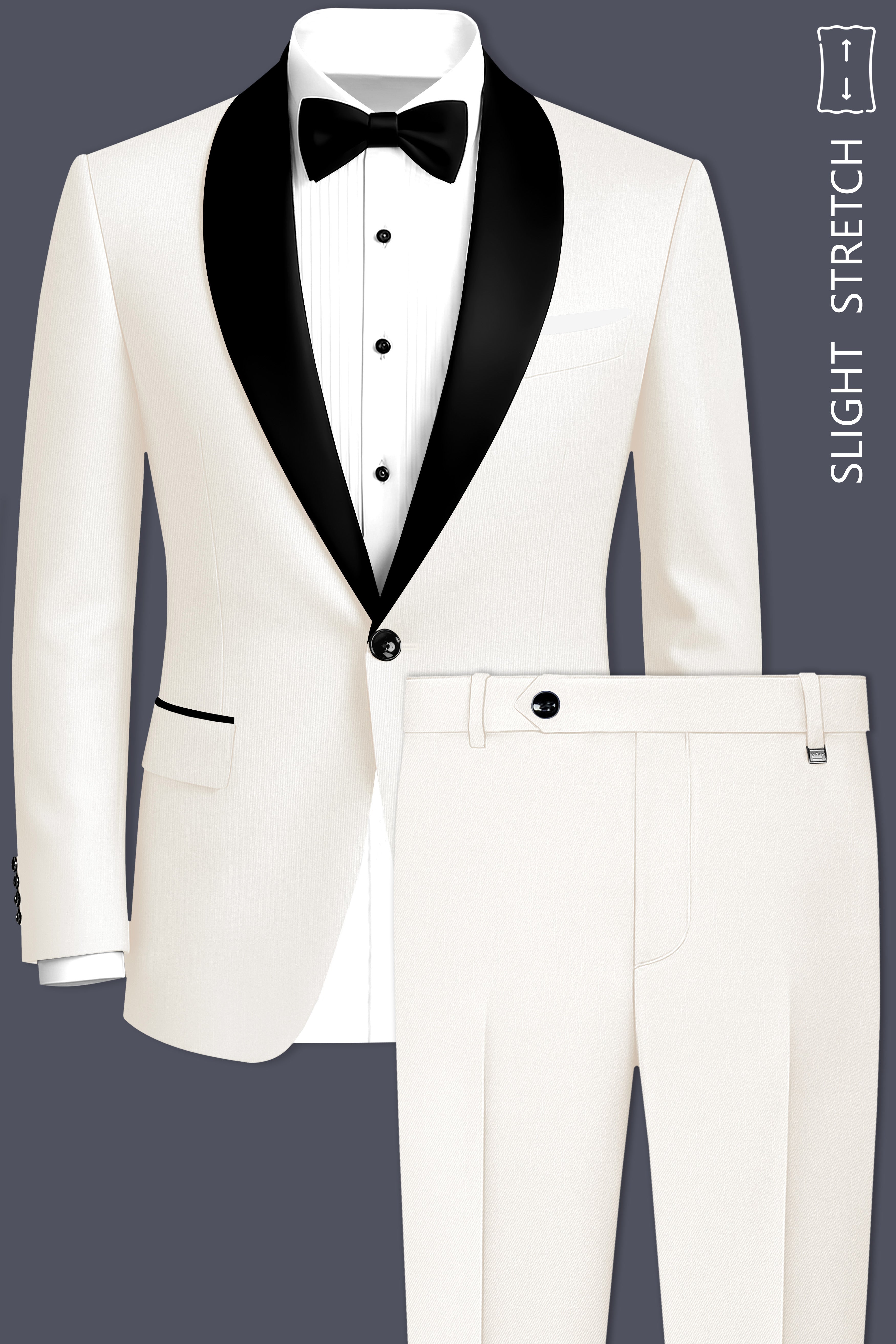 Ivory-Cararra Cream Wool Rich Tuxedo Slight Stretch Suit