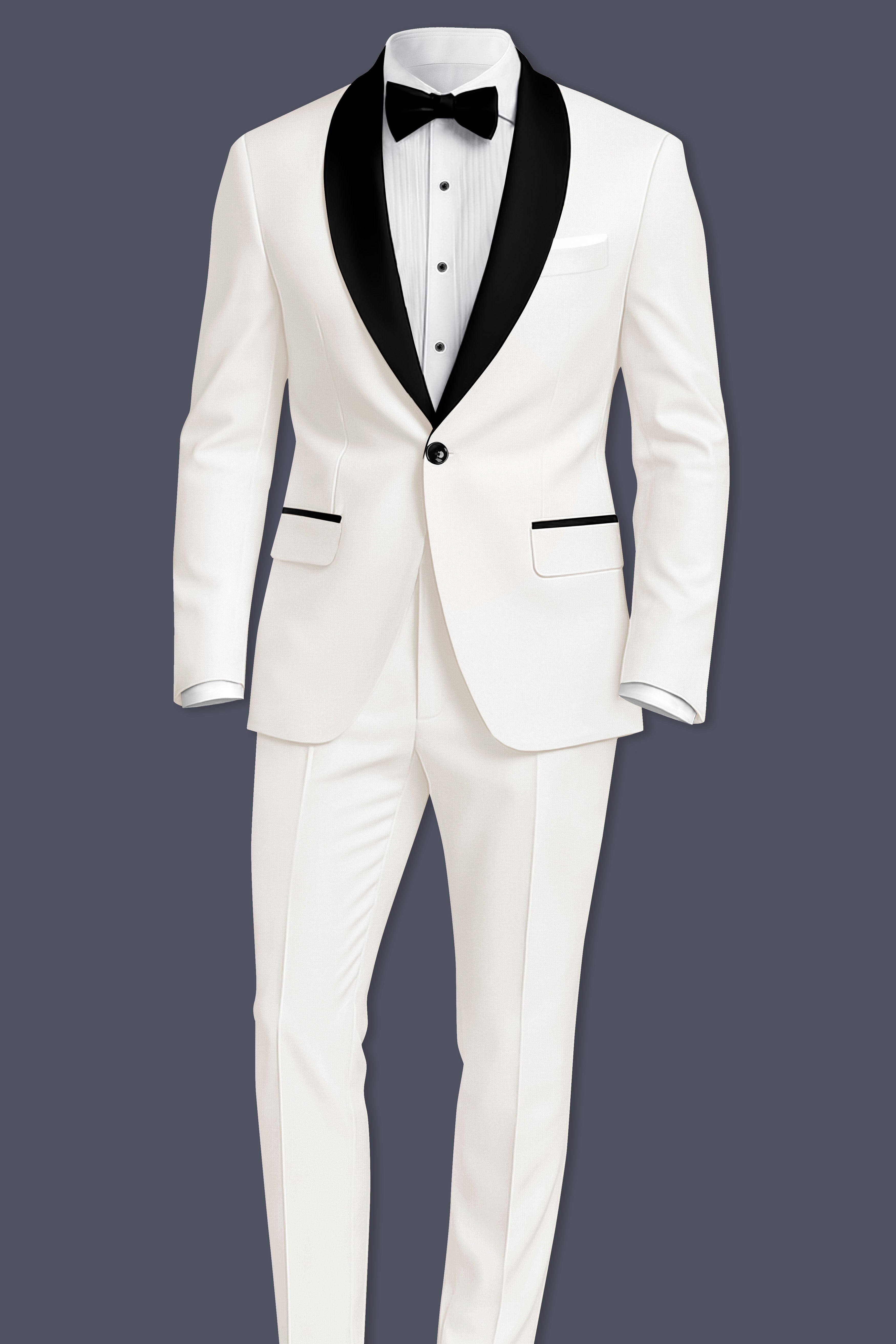 Ivory-Cararra Cream Wool Rich Tuxedo Slight Stretch Suit
