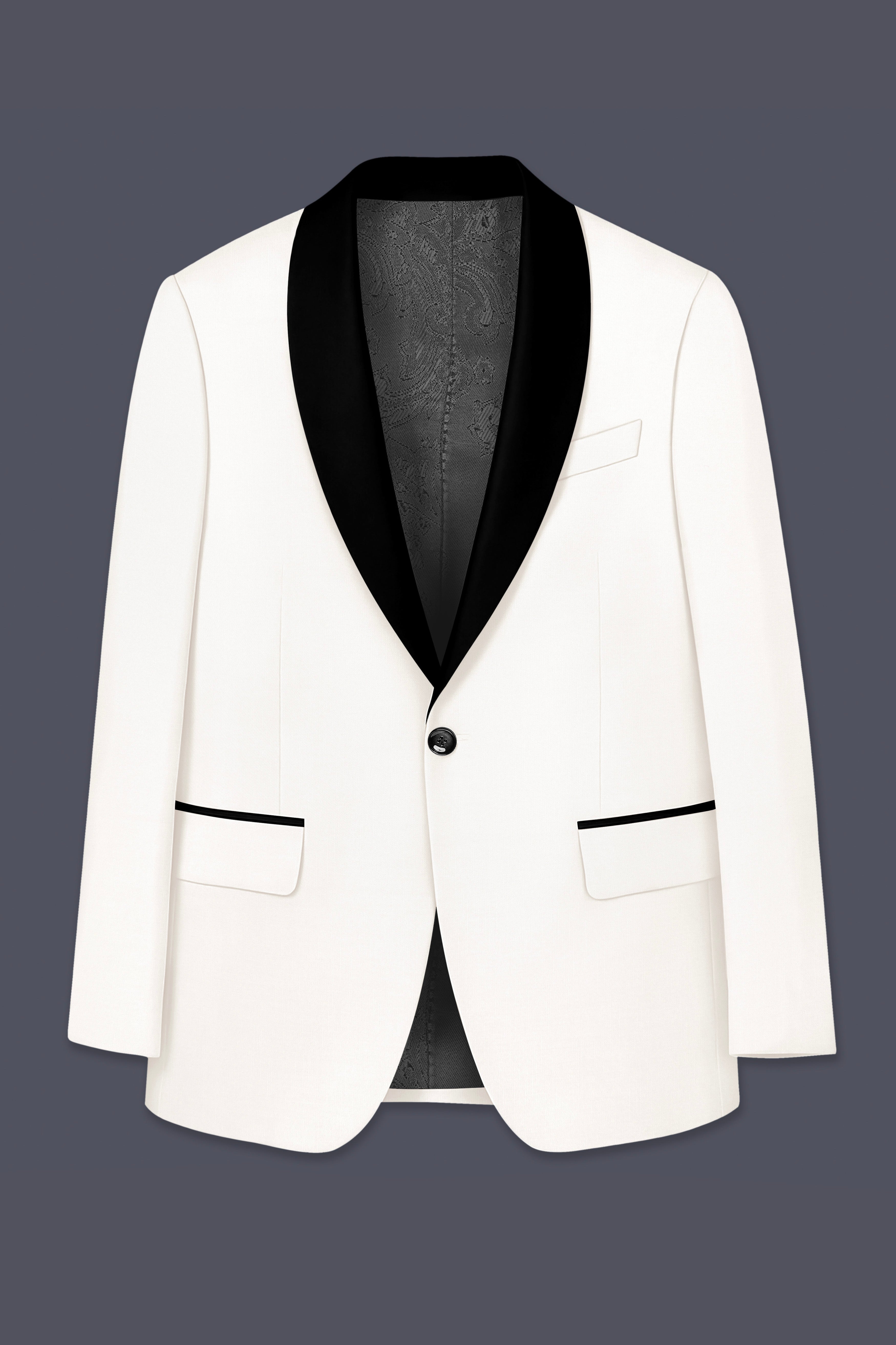 Ivory-Cararra Cream Wool Rich Tuxedo Slight Stretch Suit