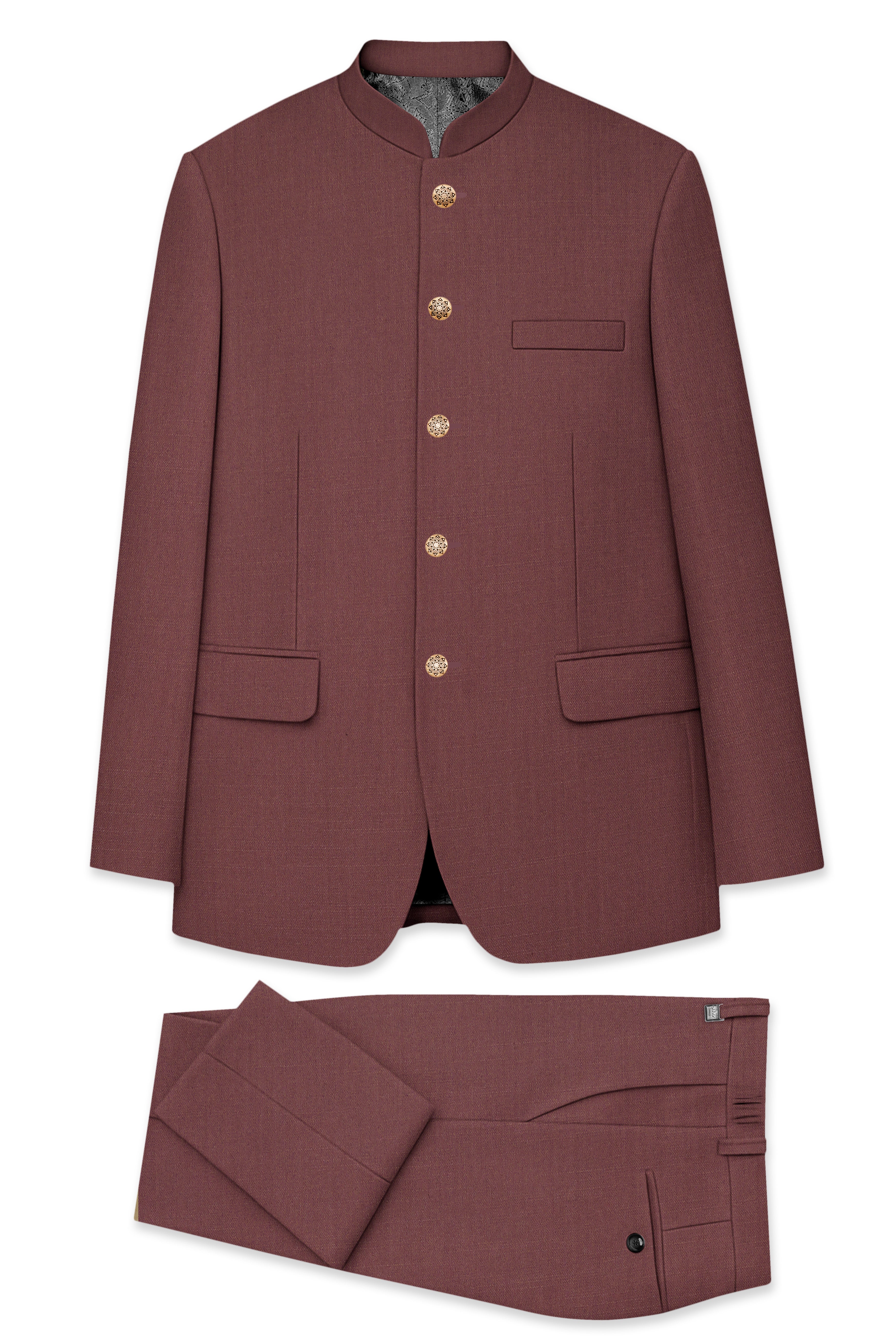 Heritage-Finch Maroon Wool Rich Bandhgala Slight Stretch Suit