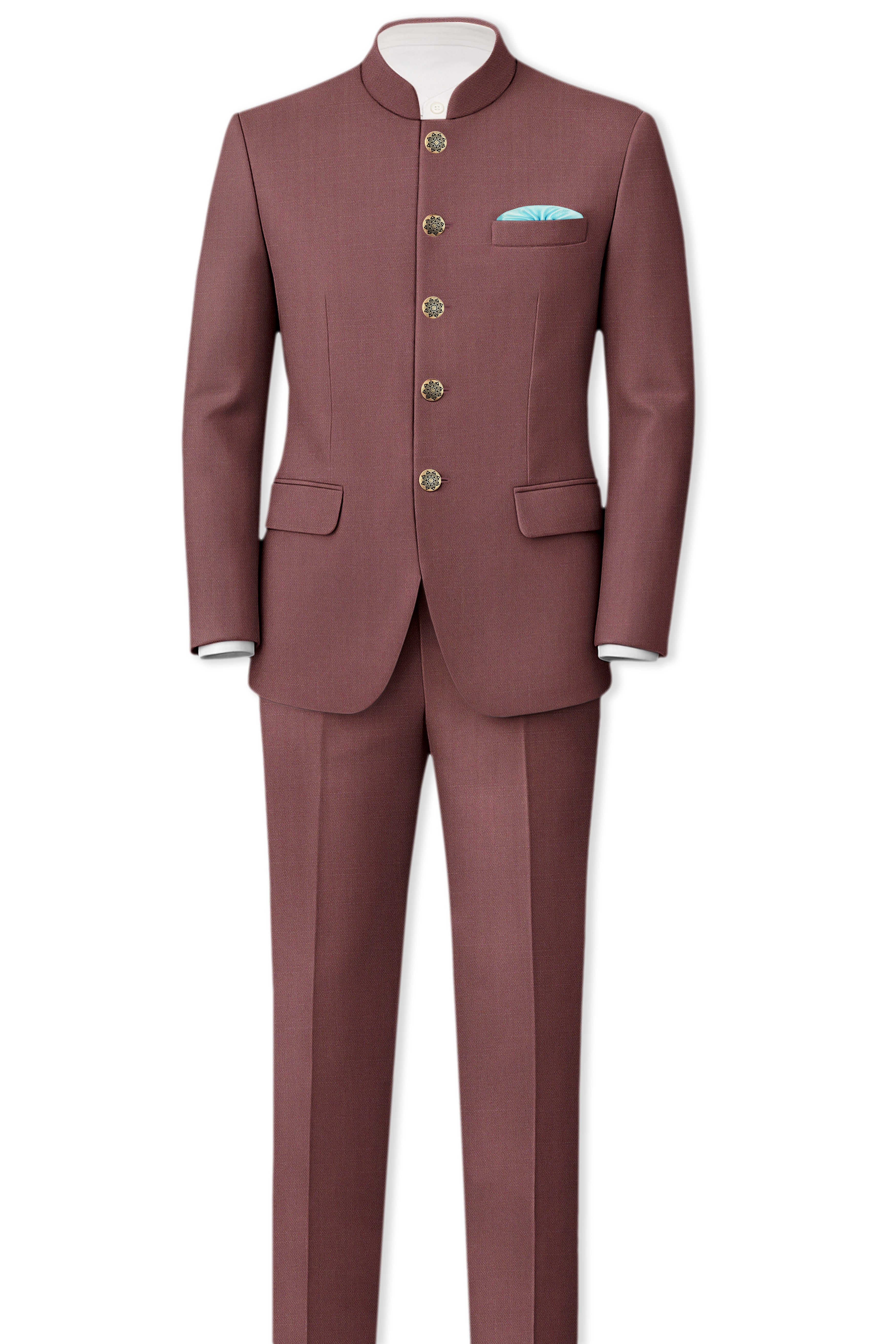 Heritage-Finch Maroon Wool Rich Bandhgala Slight Stretch Suit