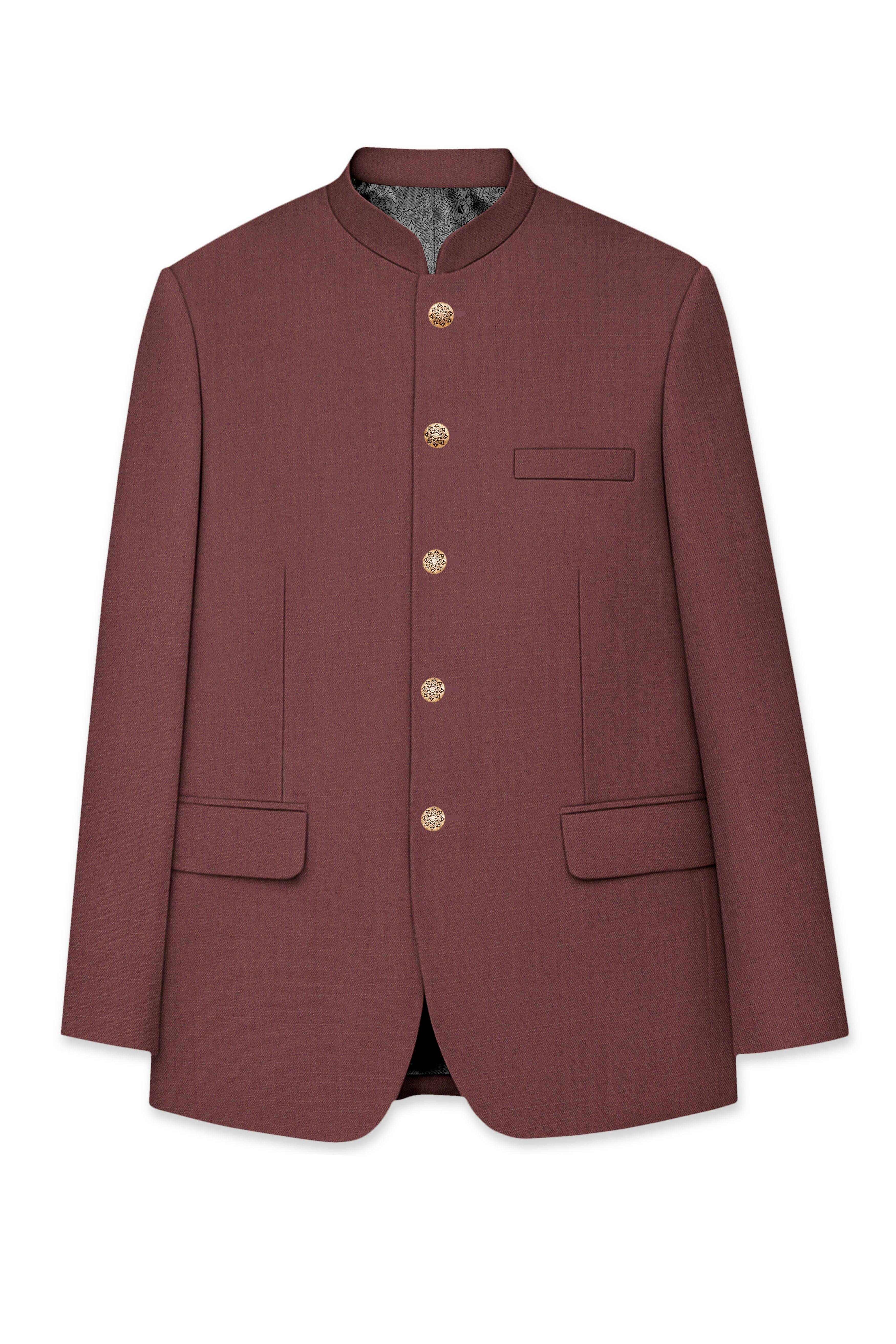 Heritage-Finch Maroon Wool Rich Bandhgala Slight Stretch Suit
