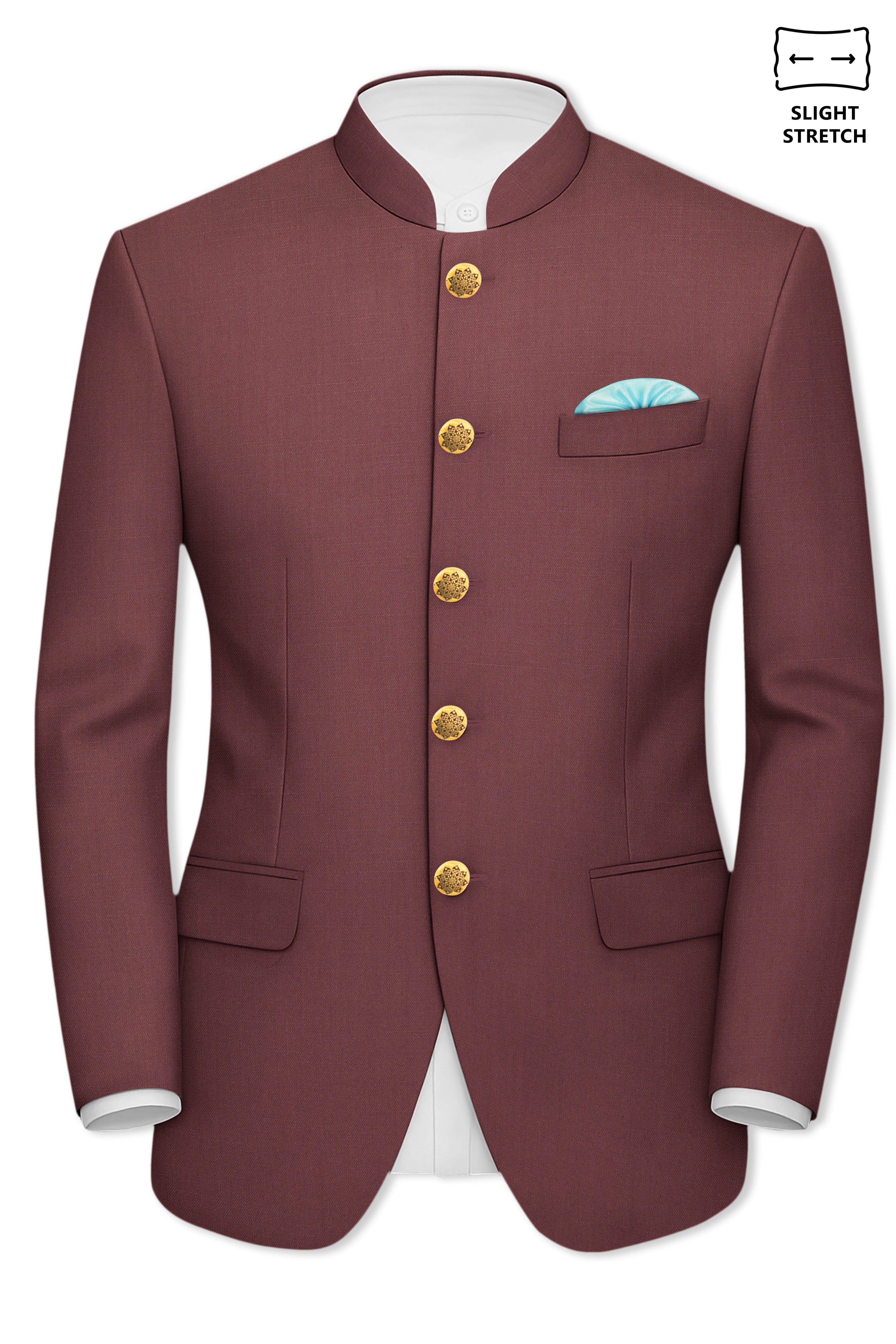 Heritage-Finch Maroon Wool Rich Bandhgala Slight Stretch Suit