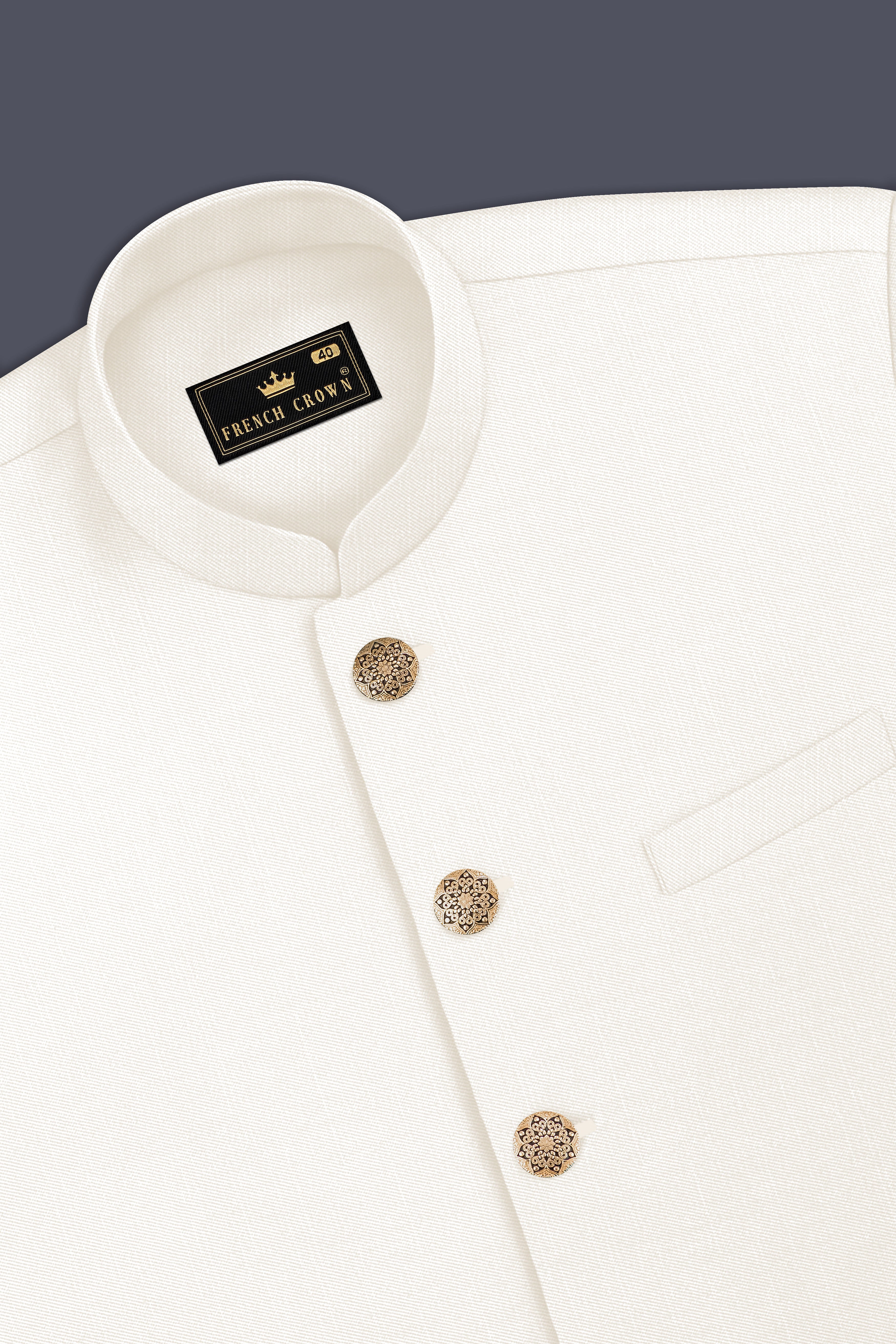 Ivory-Cararra Cream Wool Rich Bandhgala Slight Stretch Suit