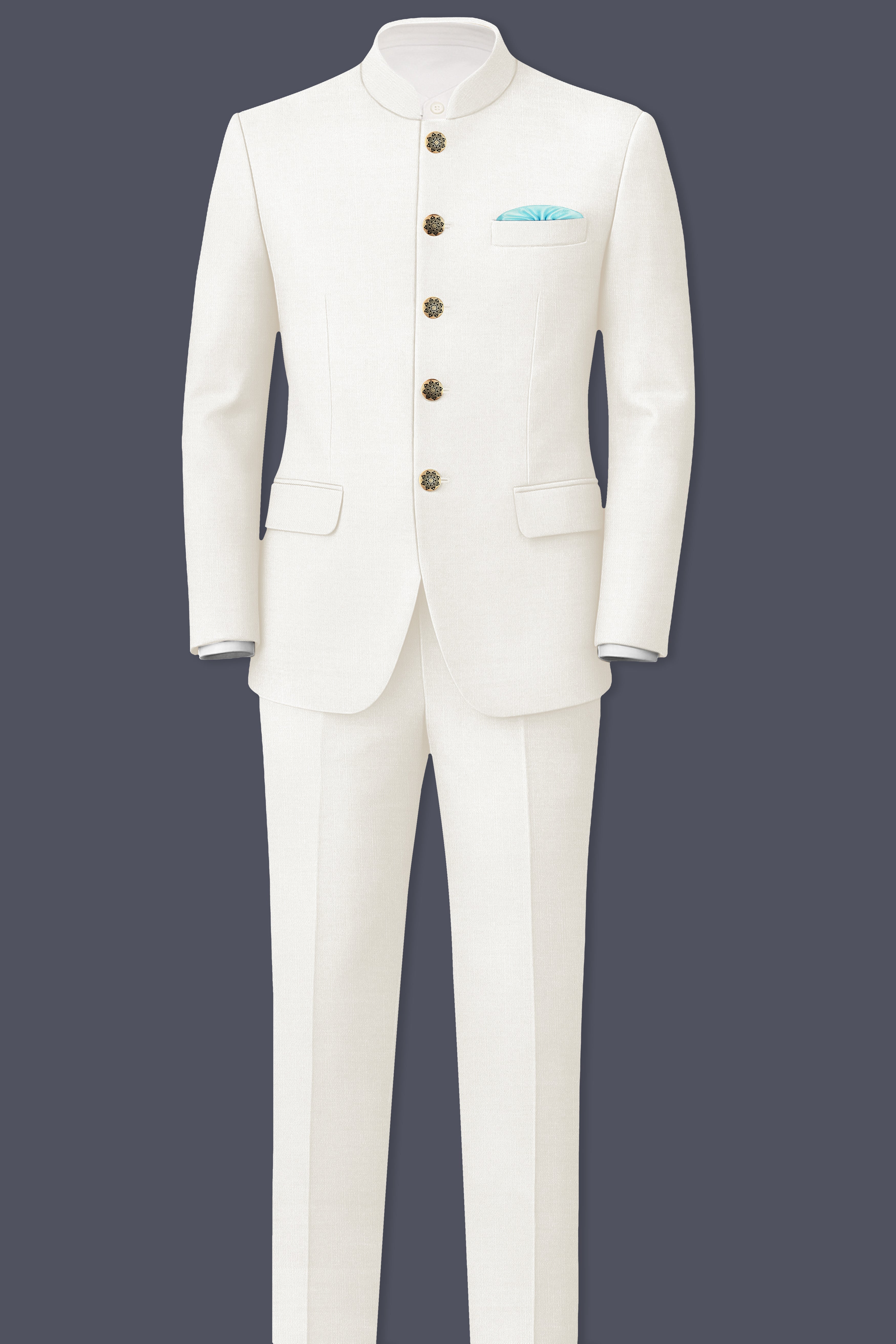 Ivory-Cararra Cream Wool Rich Bandhgala Slight Stretch Suit
