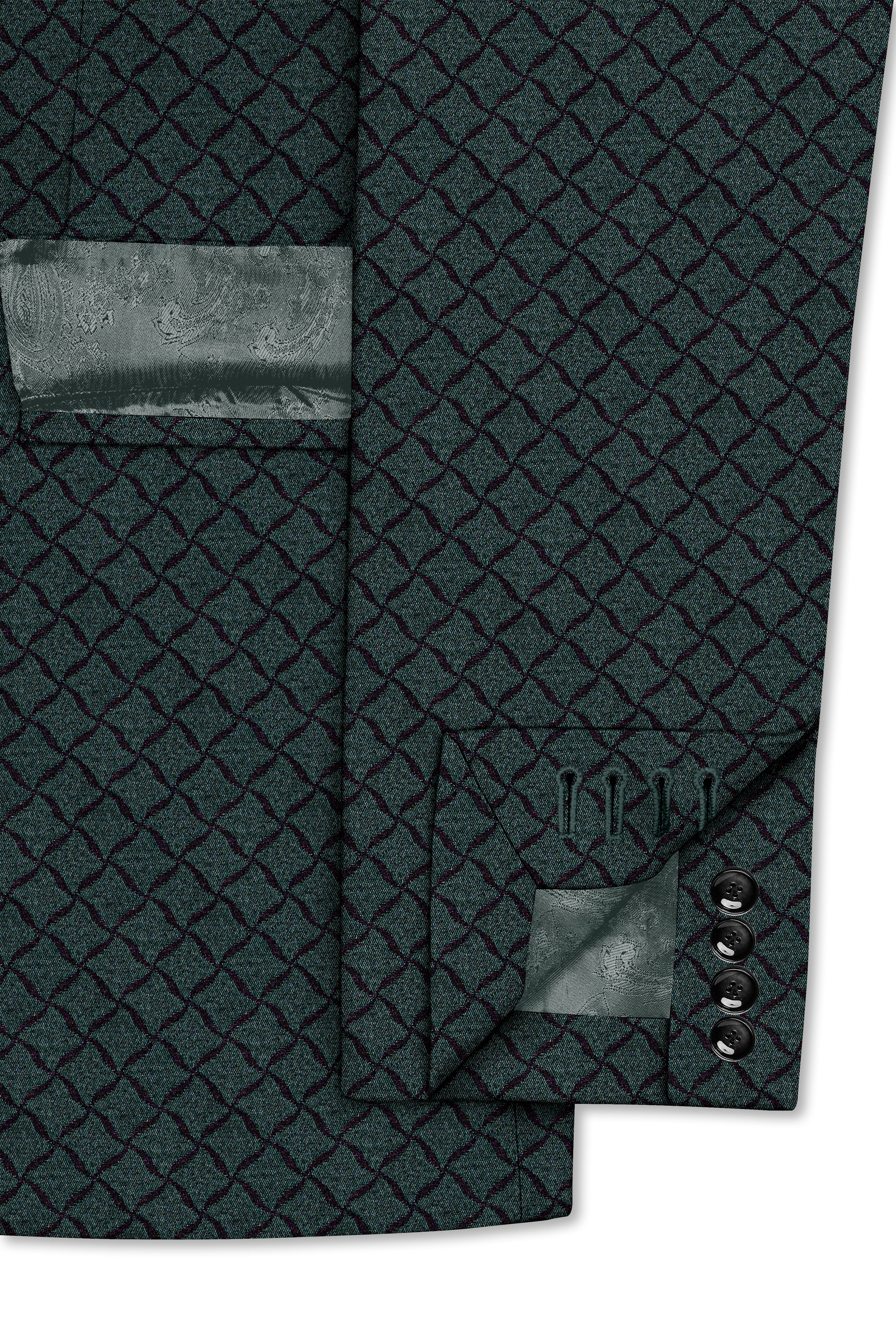 Gunmetal Green Jacquard Textured Designer Single Breasted Suit