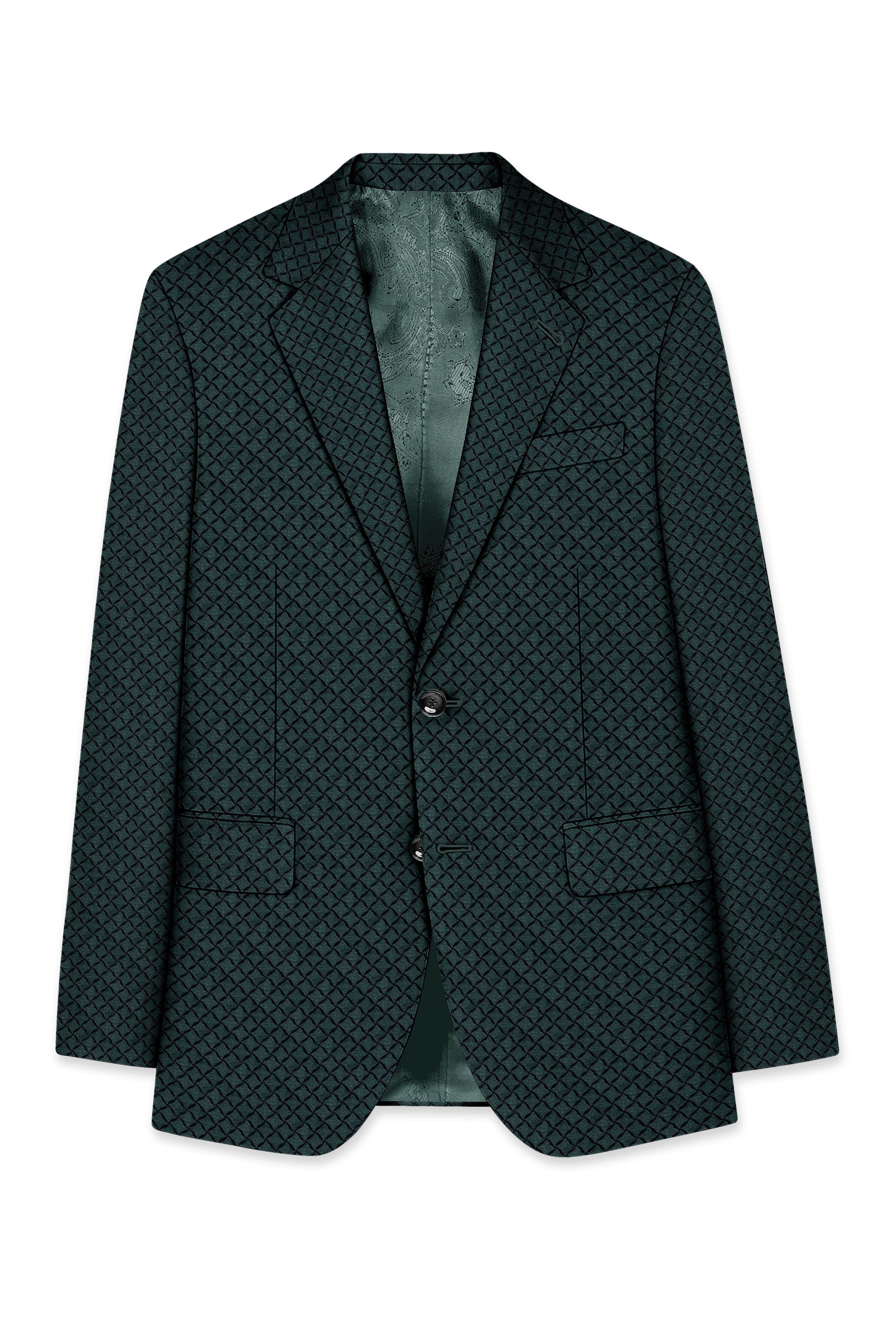 Gunmetal Green Jacquard Textured Designer Single Breasted Suit