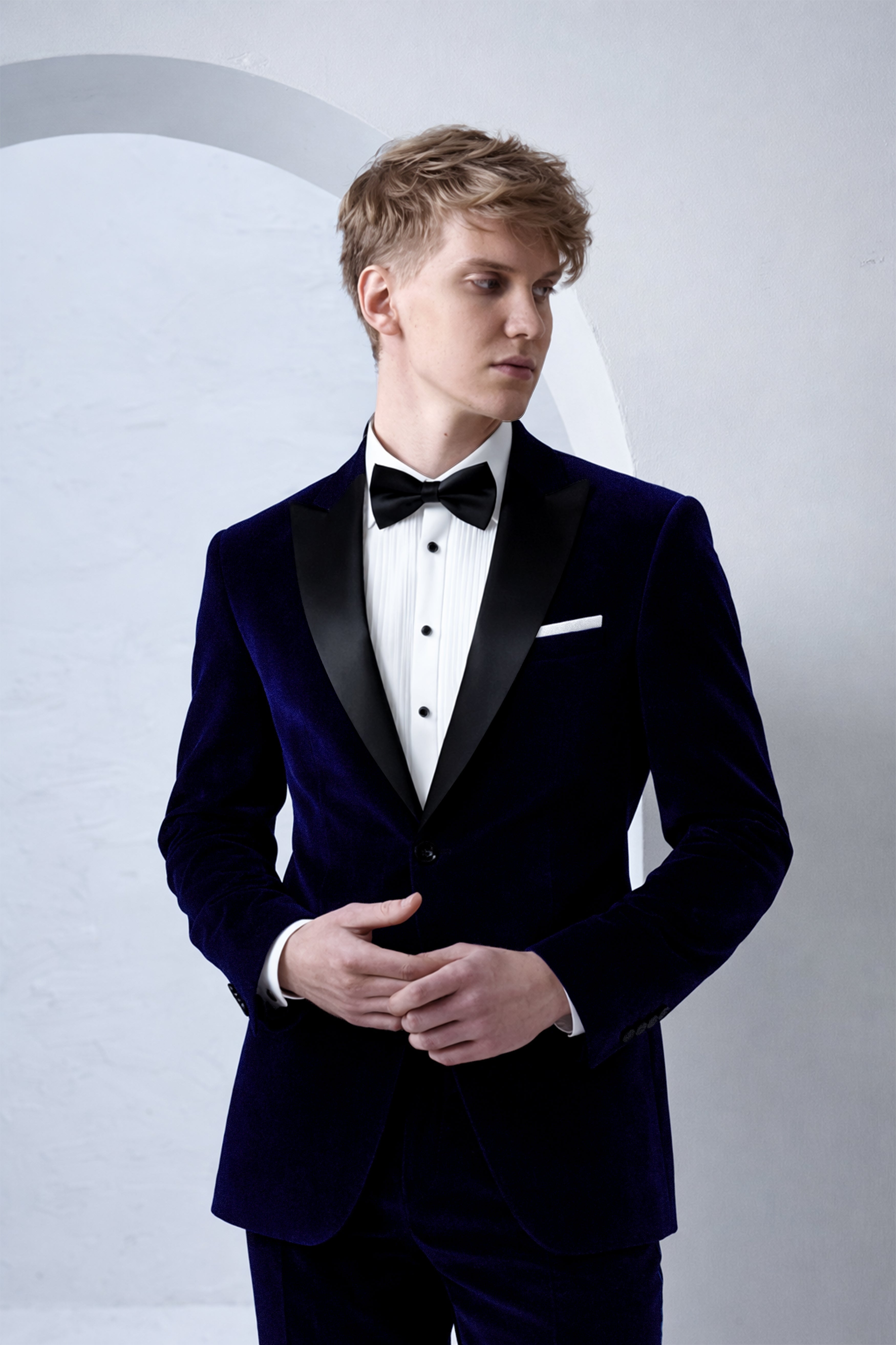 Aether-Stratos Blue Velvet Peak Lapel Tuxedo Suit