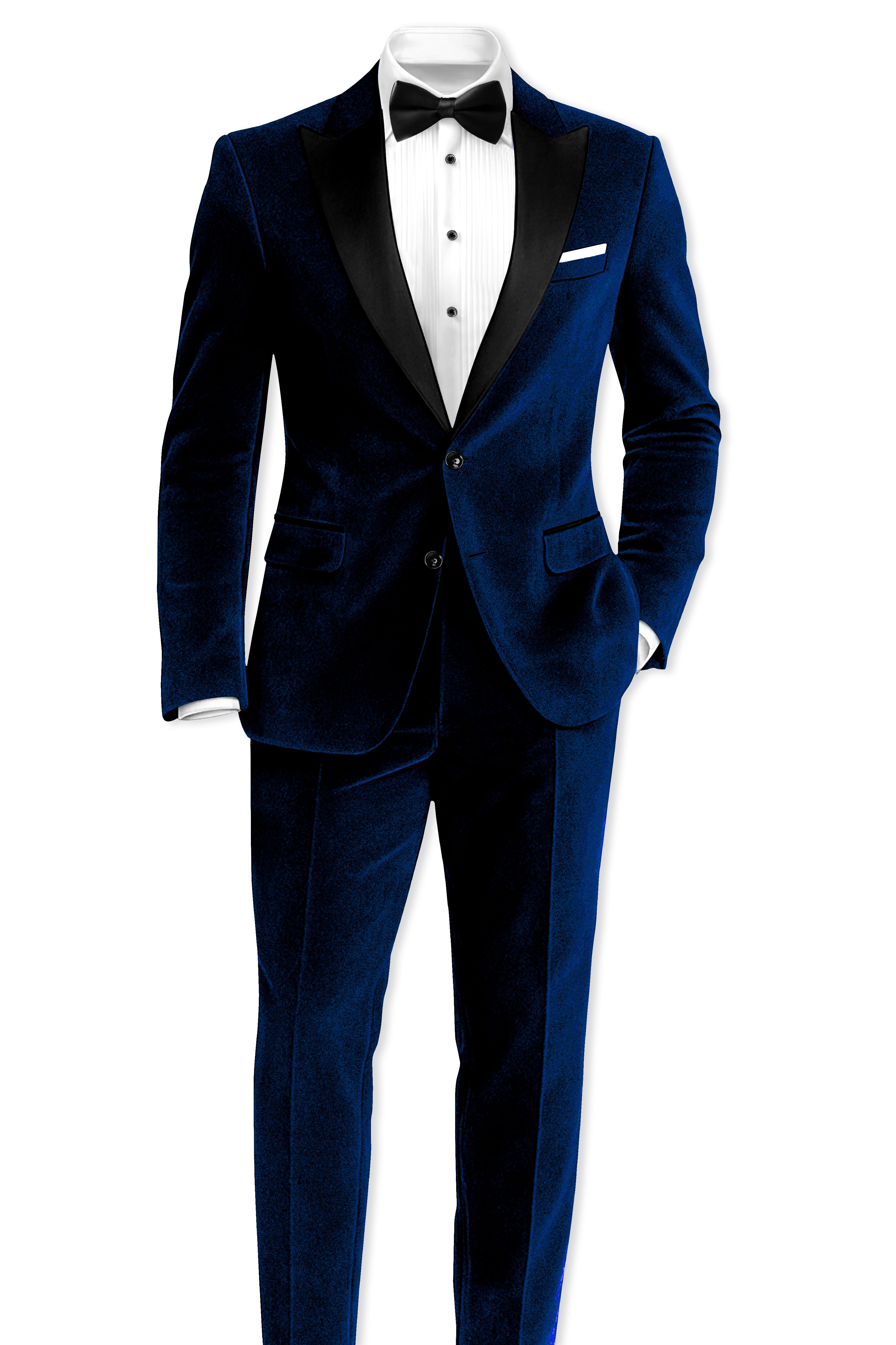 Ashen-Cinder Blue Velvet Peak Lapel Tuxedo Suit