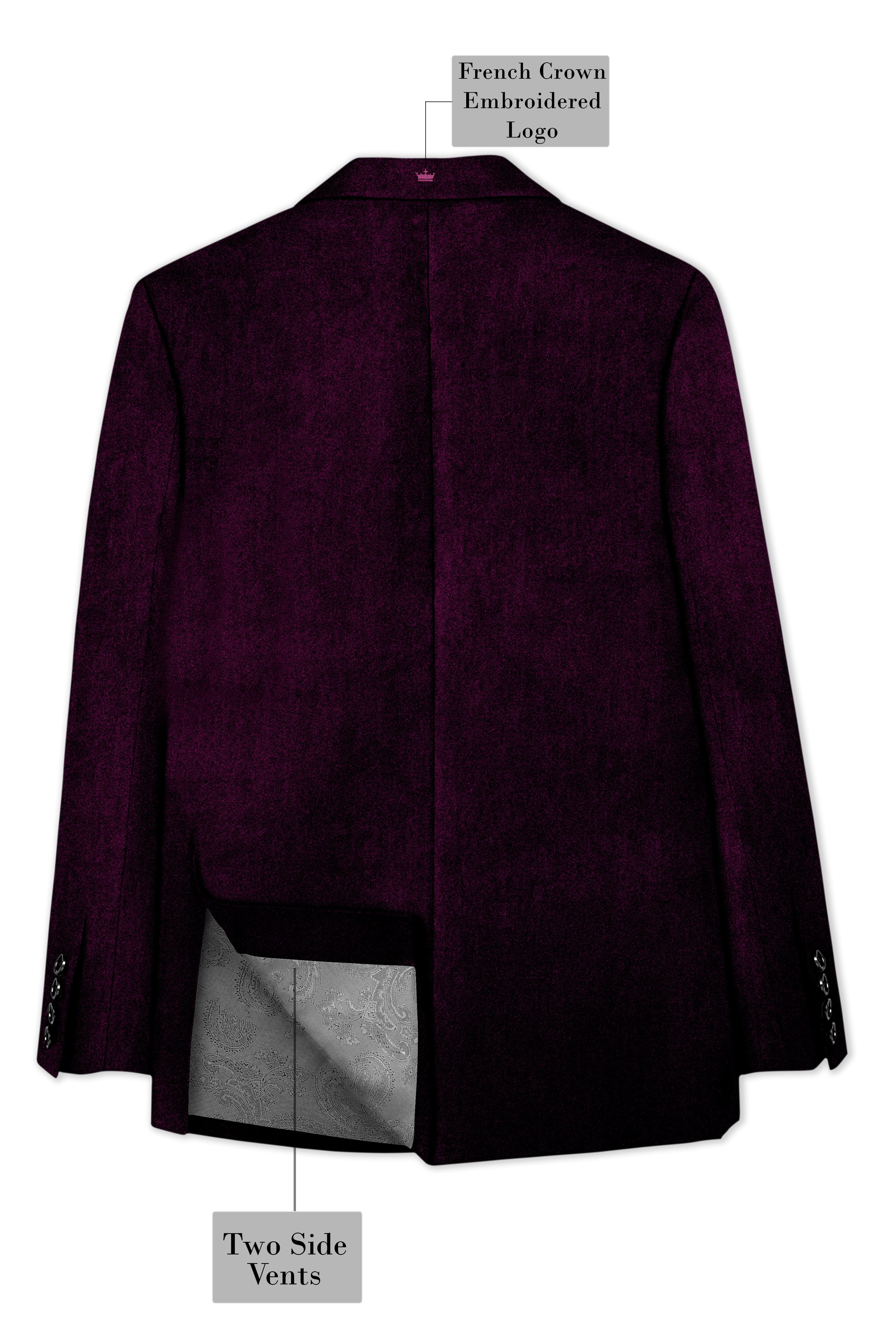 Merlot-Asphalt Wine Purple Velvet Peak Lapel Tuxedo Suit