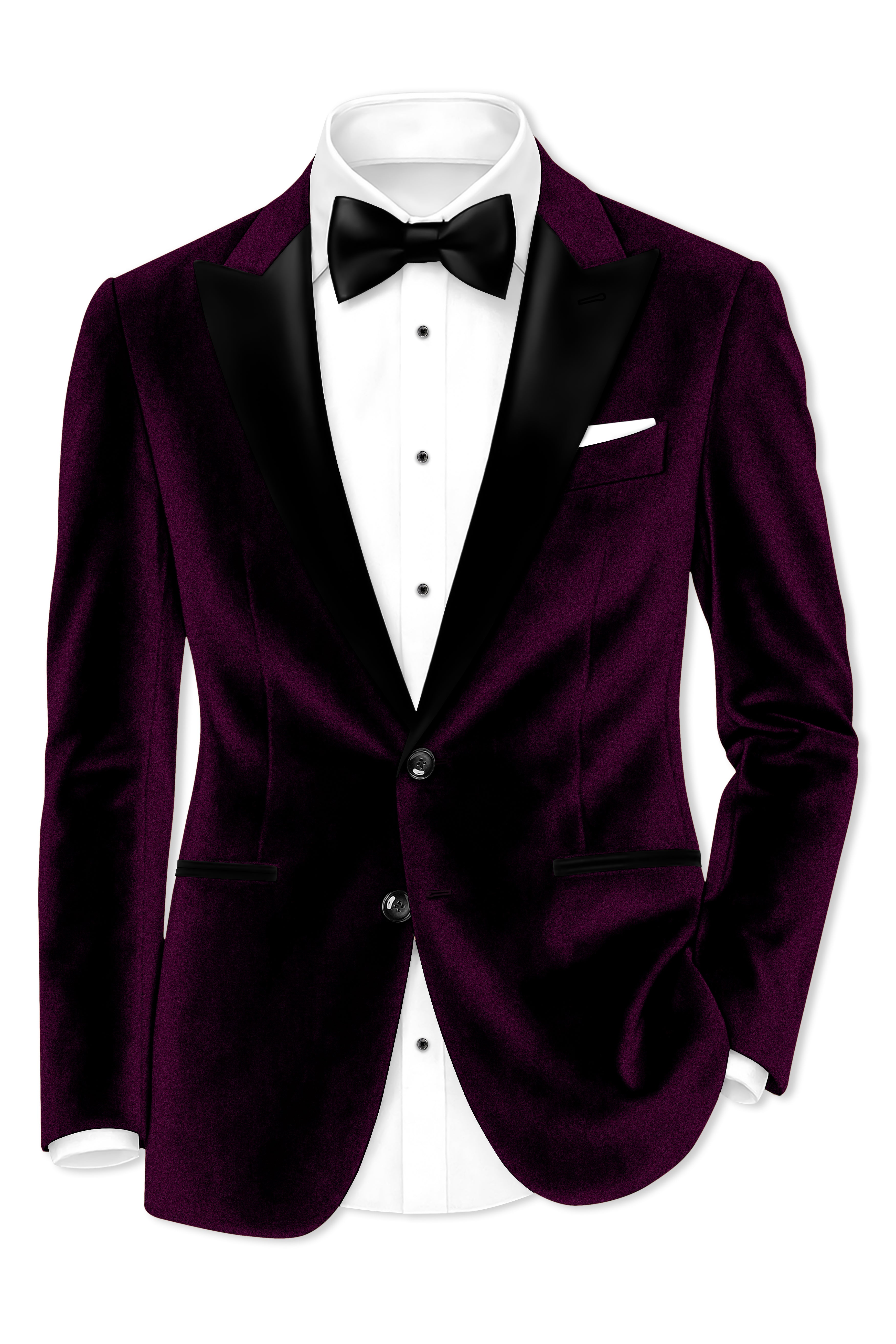Merlot-Asphalt Wine Purple Velvet Peak Lapel Tuxedo Suit