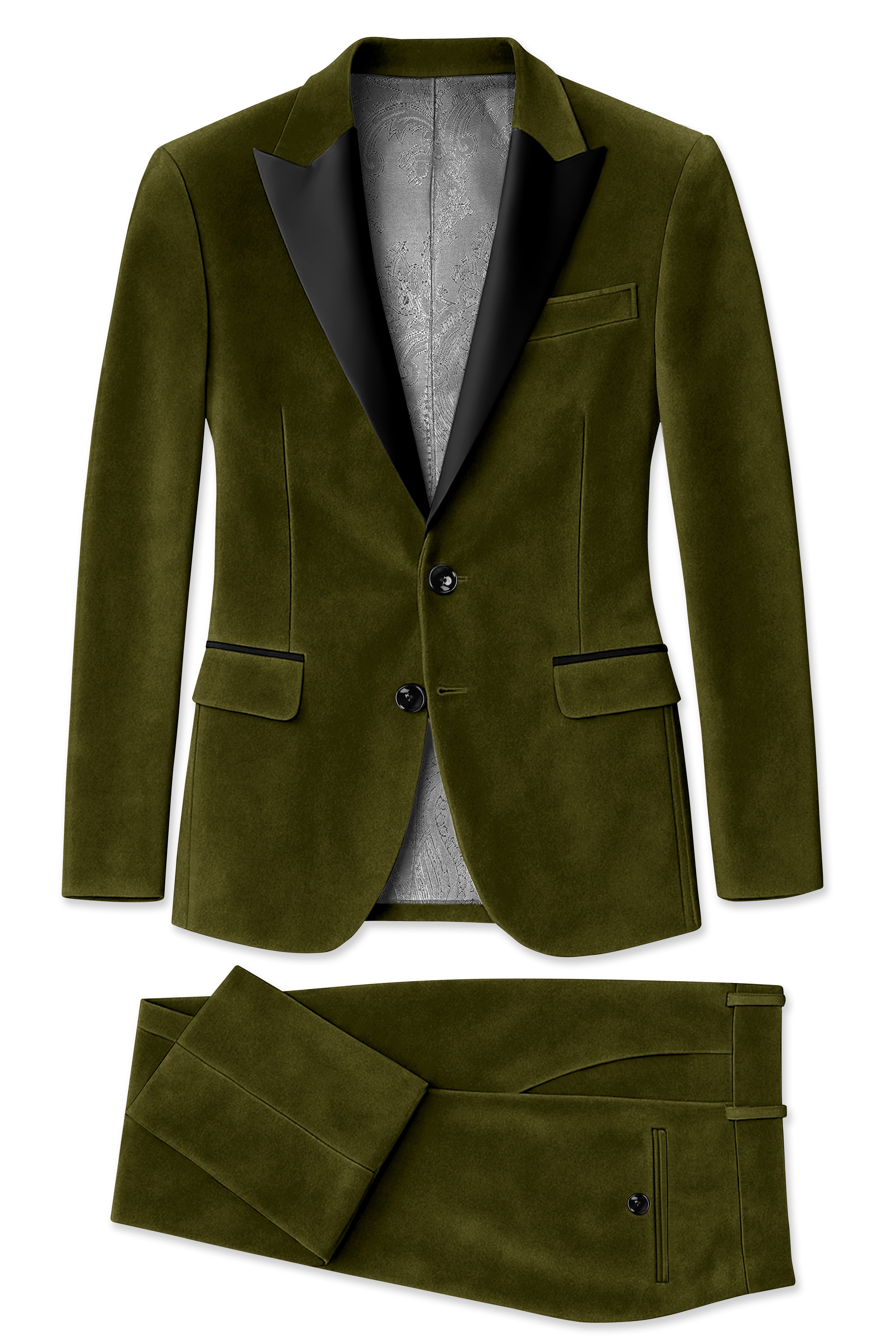 Hunter-Clinker Green Velvet Peak Lapel Tuxedo Suit