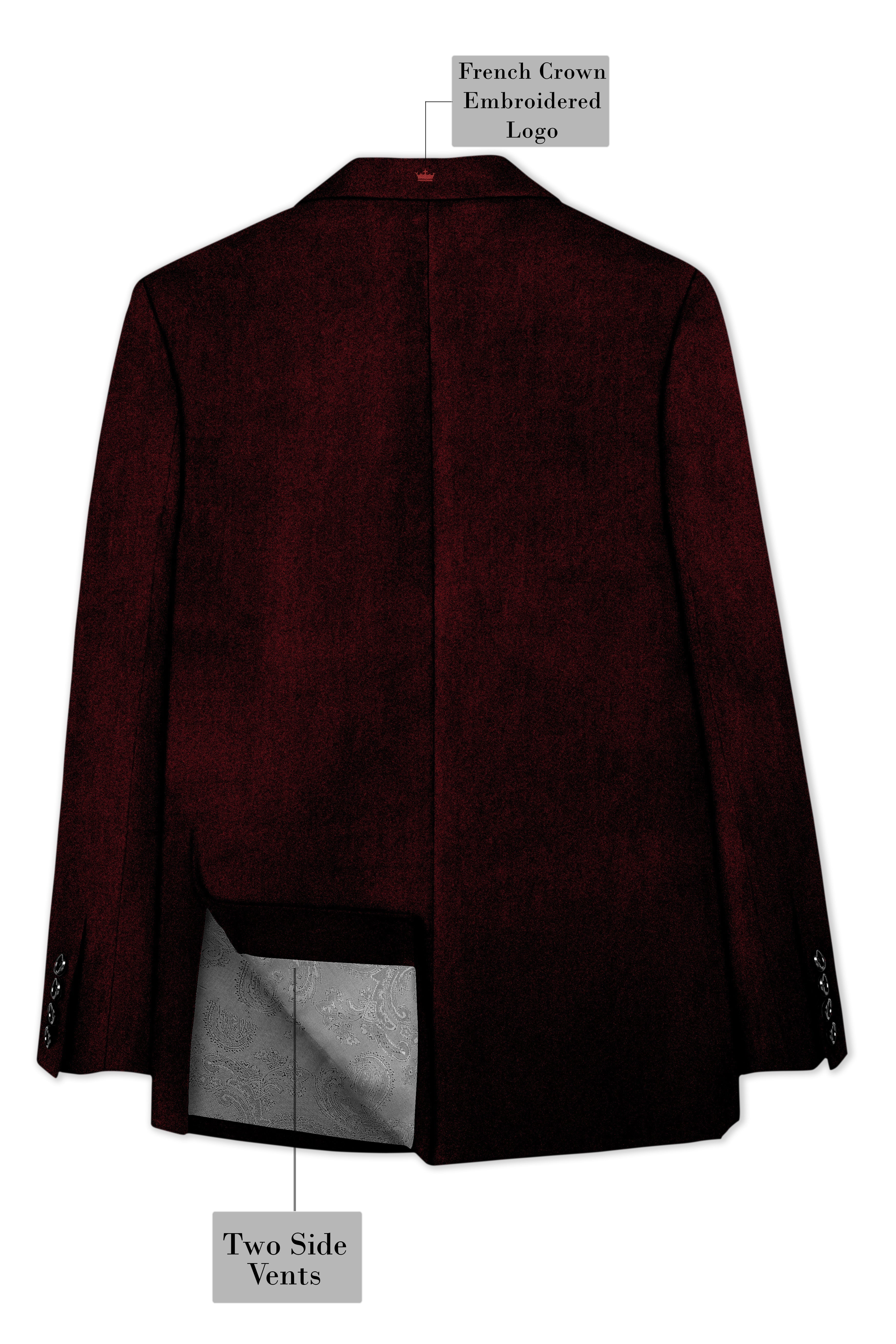 Crimson-Sepia Red Velvet Peak Lapel Tuxedo Suit