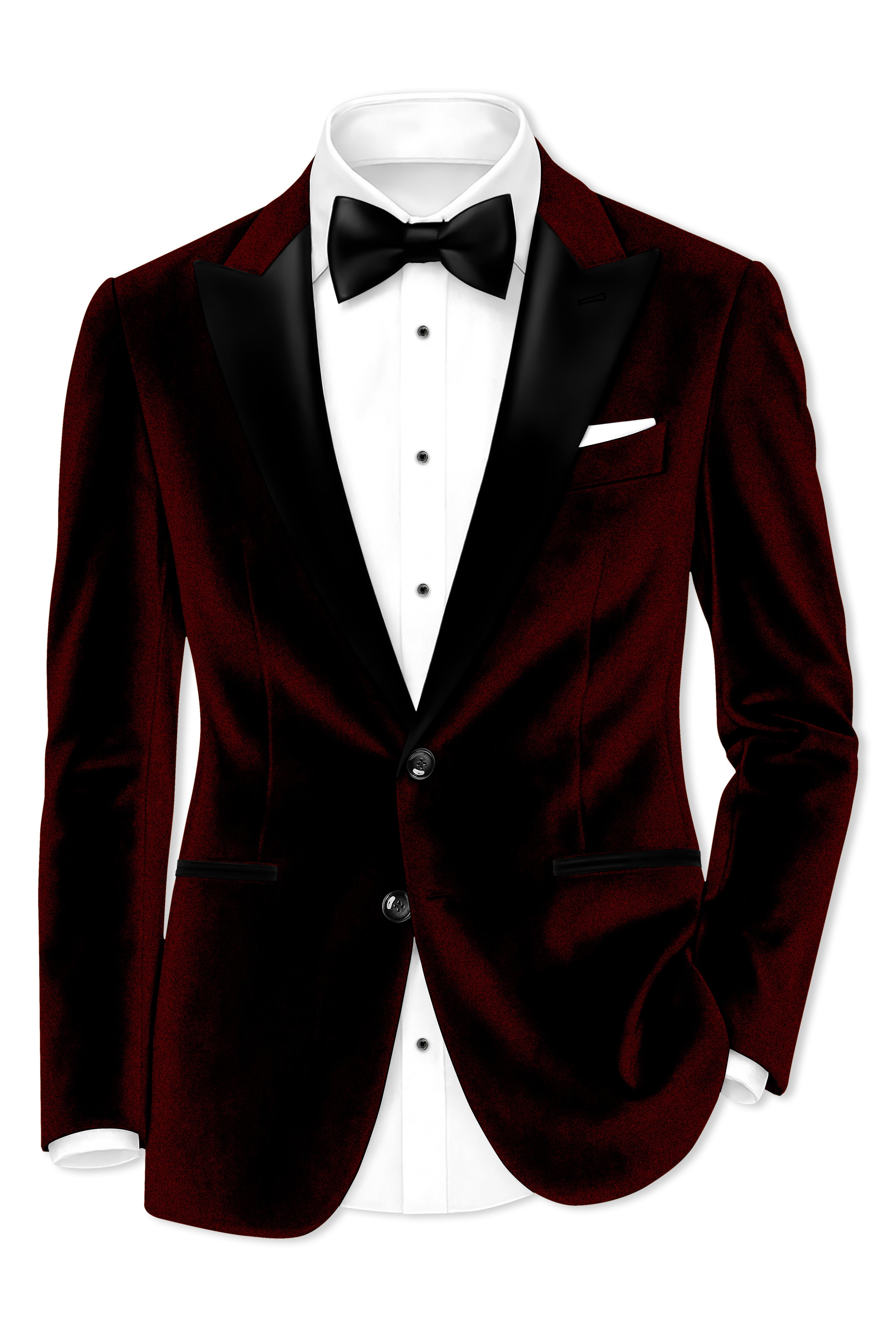 Crimson-Sepia Red Velvet Peak Lapel Tuxedo Suit