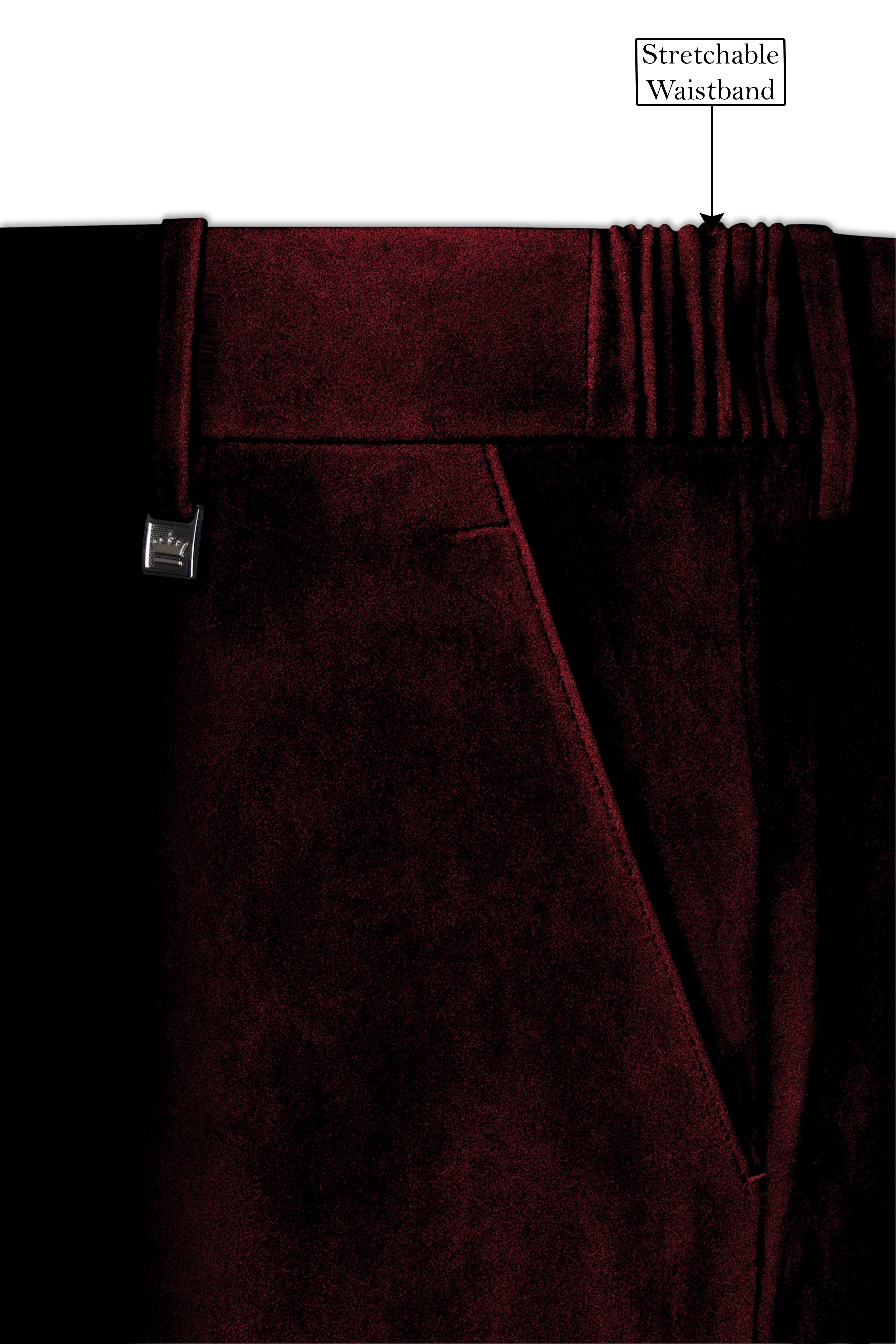 Crimson-Sepia Red Velvet Peak Lapel Tuxedo Suit