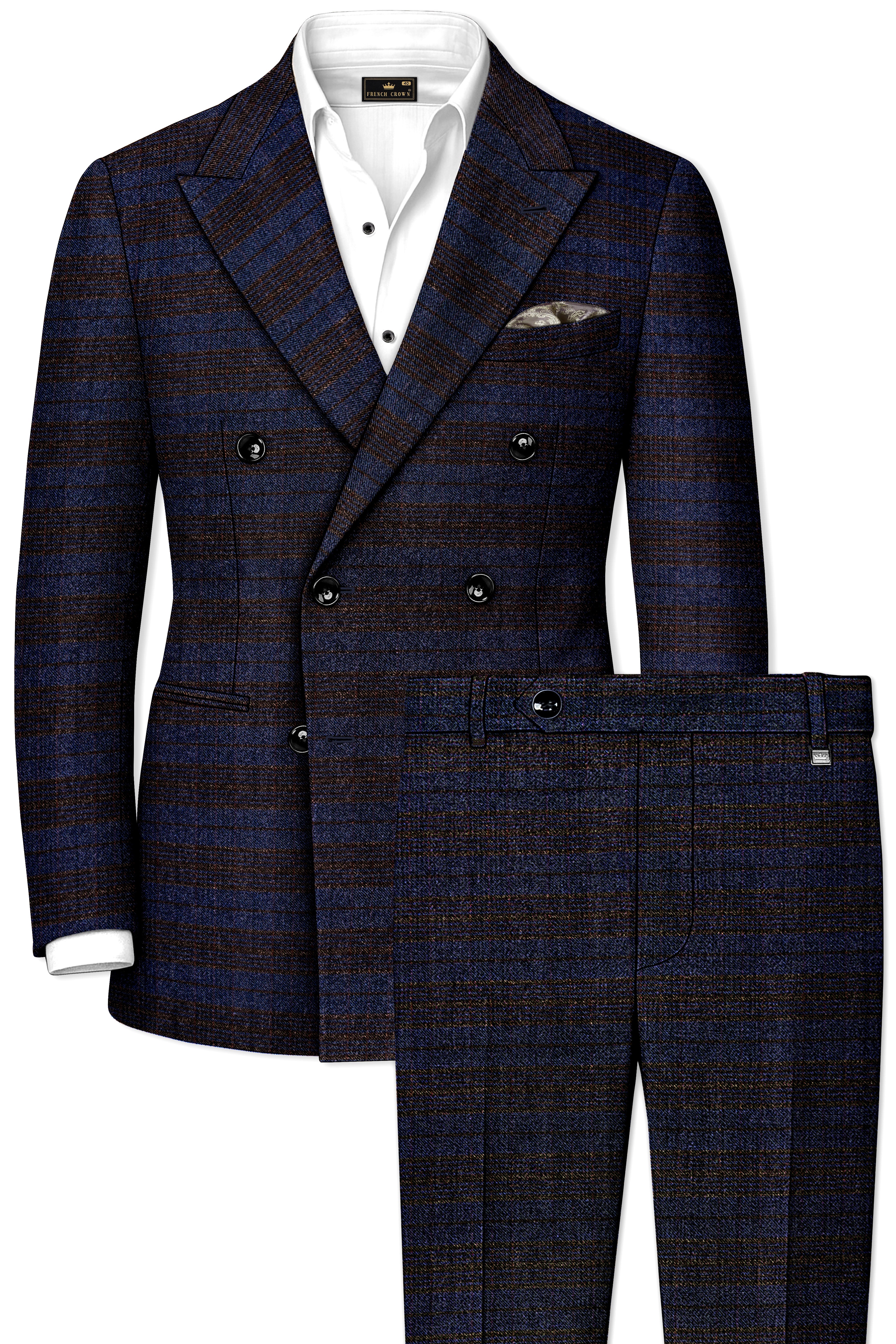 Velourish-Tealish Blue And Tuatara Gray Glen Plaid Tweed Double Breasted Suits