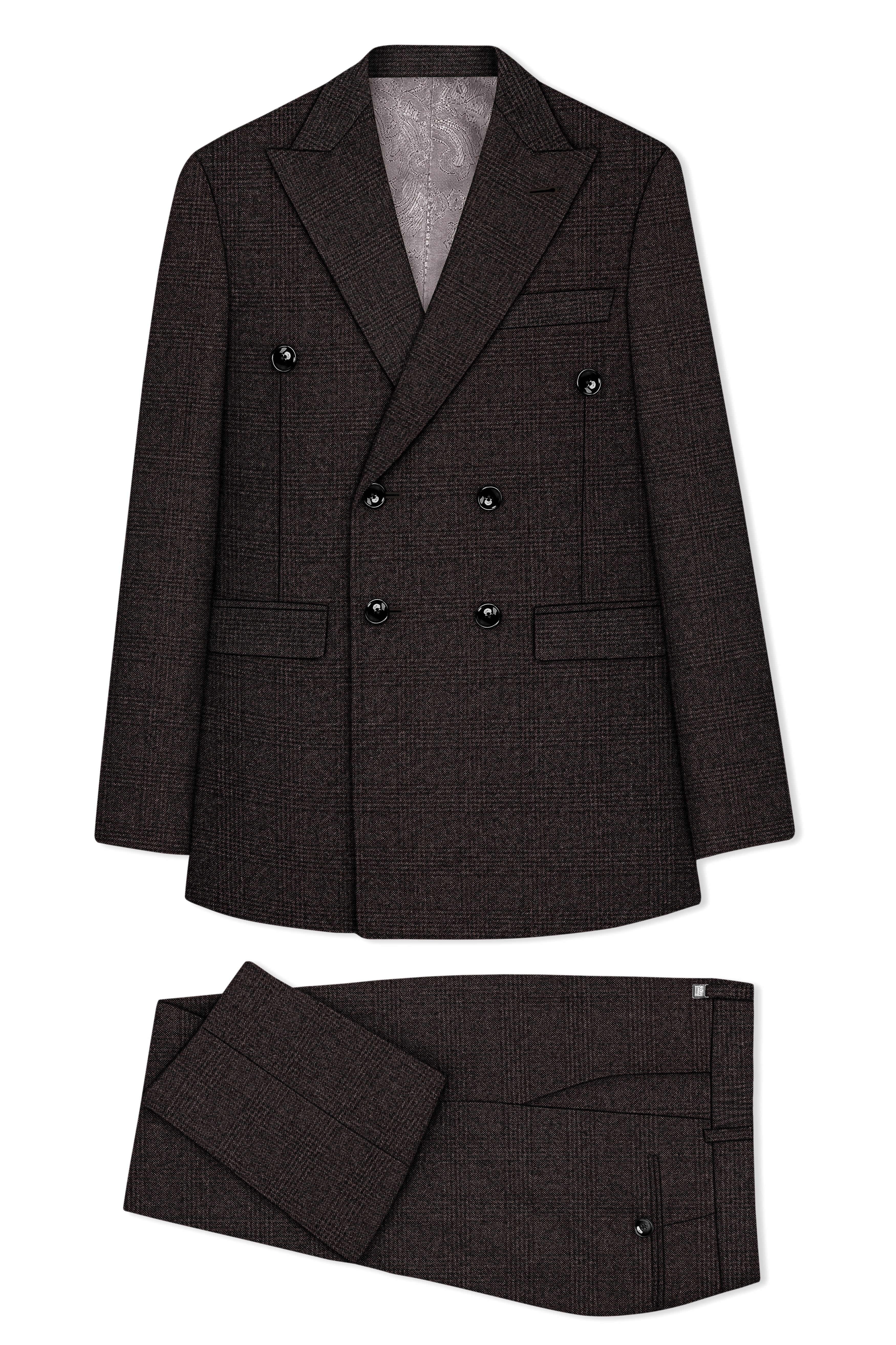 Bruno-Chicago Brown Wales Plaid Tweed Double Breasted Suits