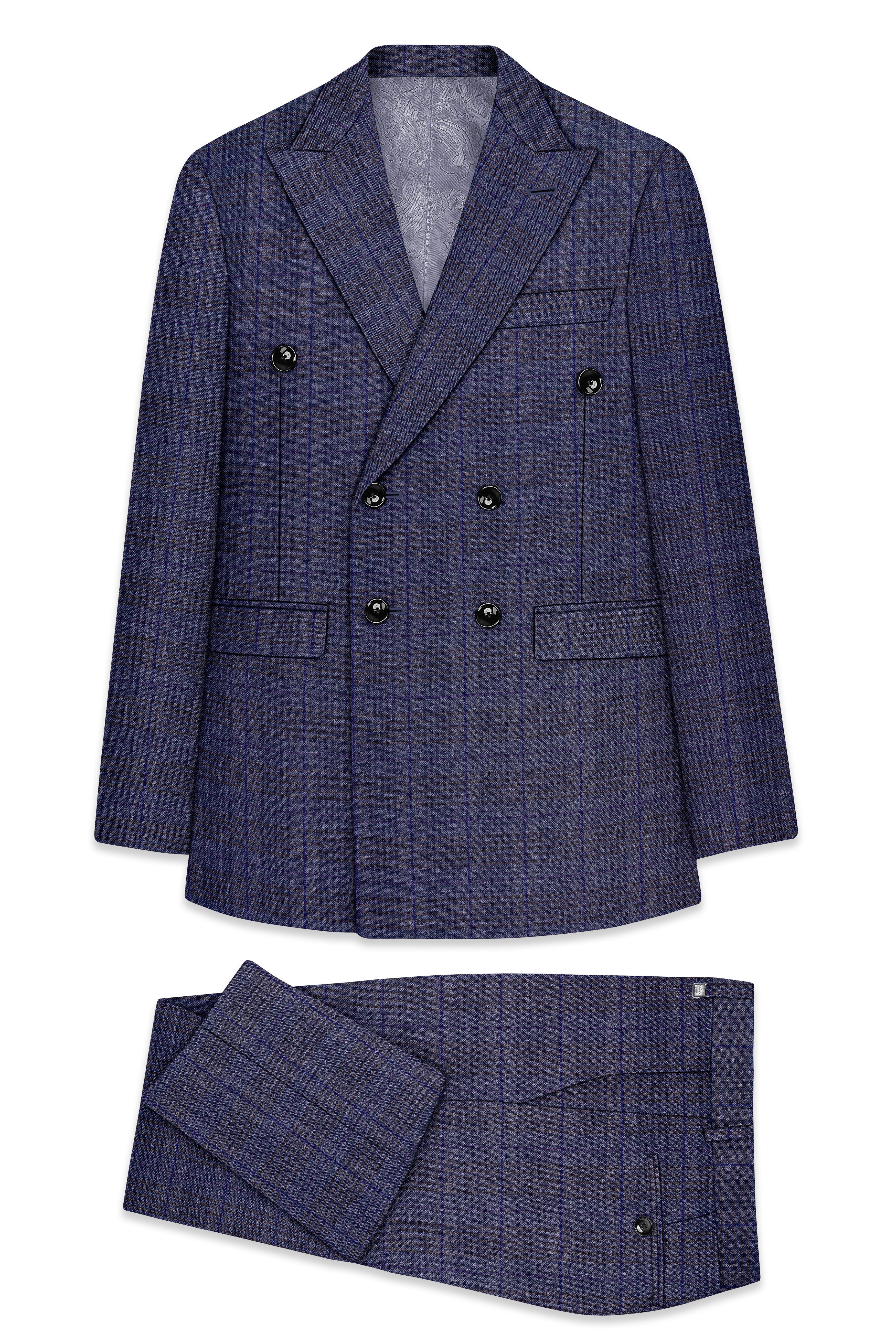 Horizon-Martinique Blue windowpane Tweed Double Breasted Suits