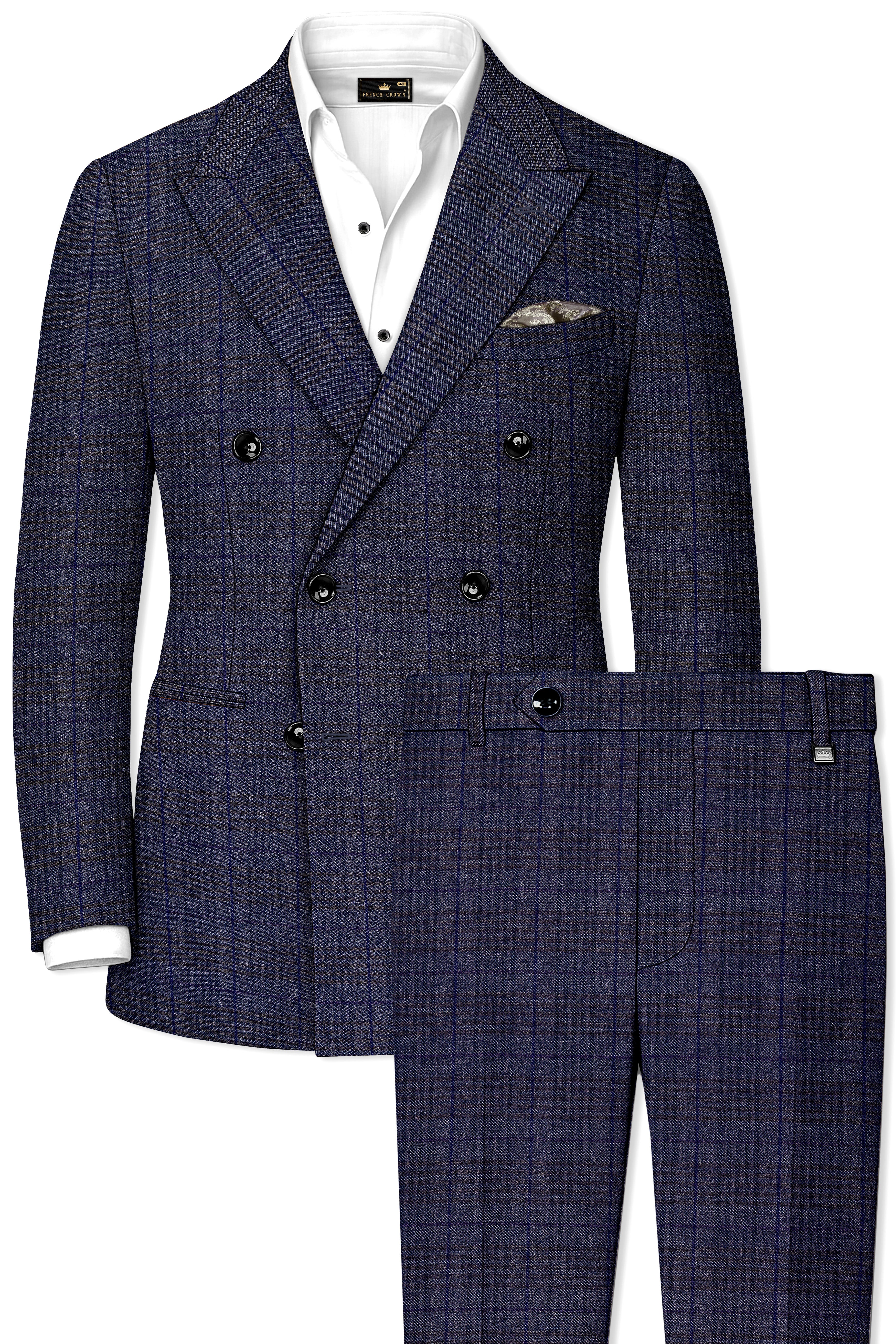 Horizon-Martinique Blue Plaid Premium Wool Rich Double Breasted
