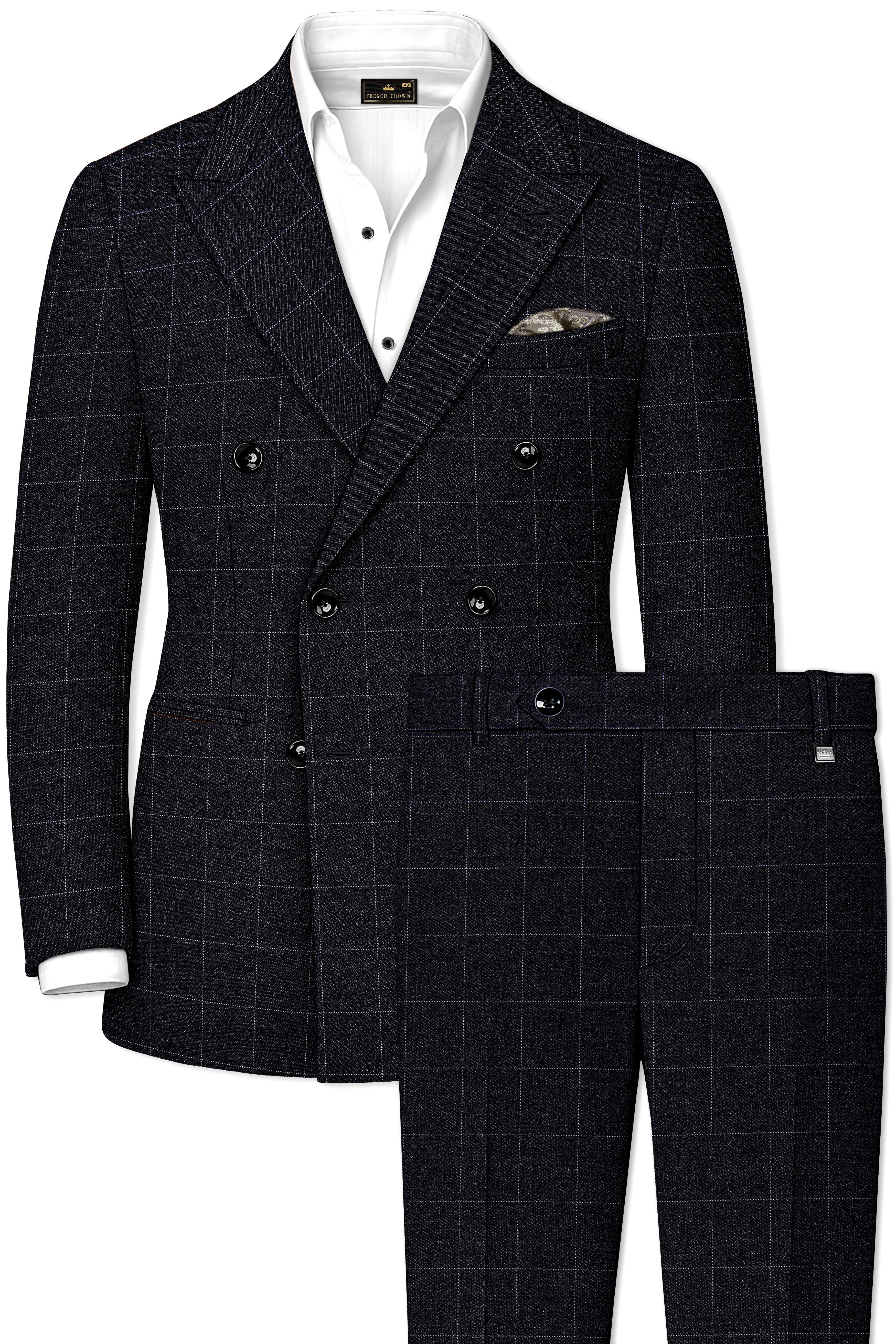 Fenrir-Shark Gray windowpane Tweed Double Breasted Suits