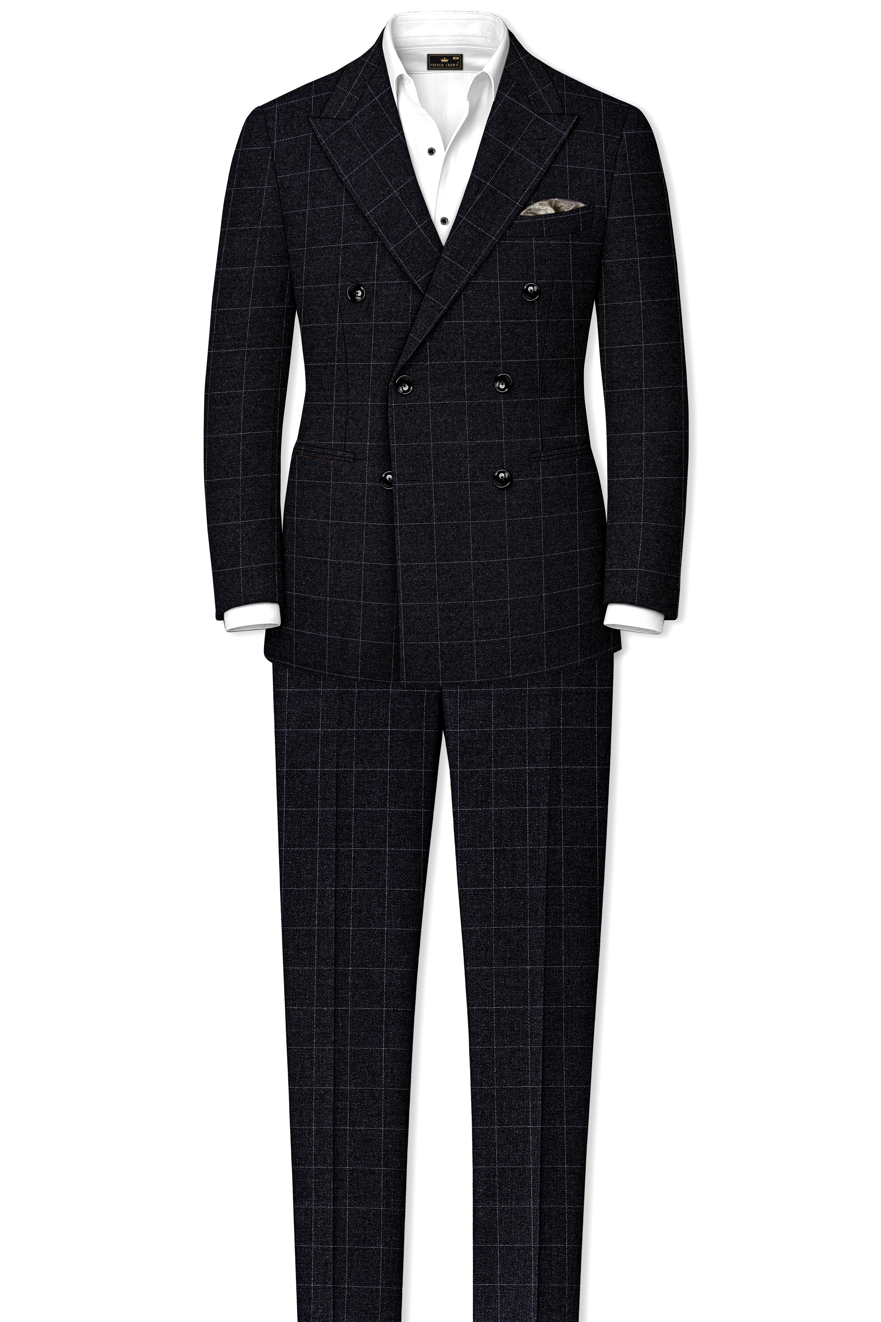 Fenrir-Shark Gray windowpane Tweed Double Breasted Suits