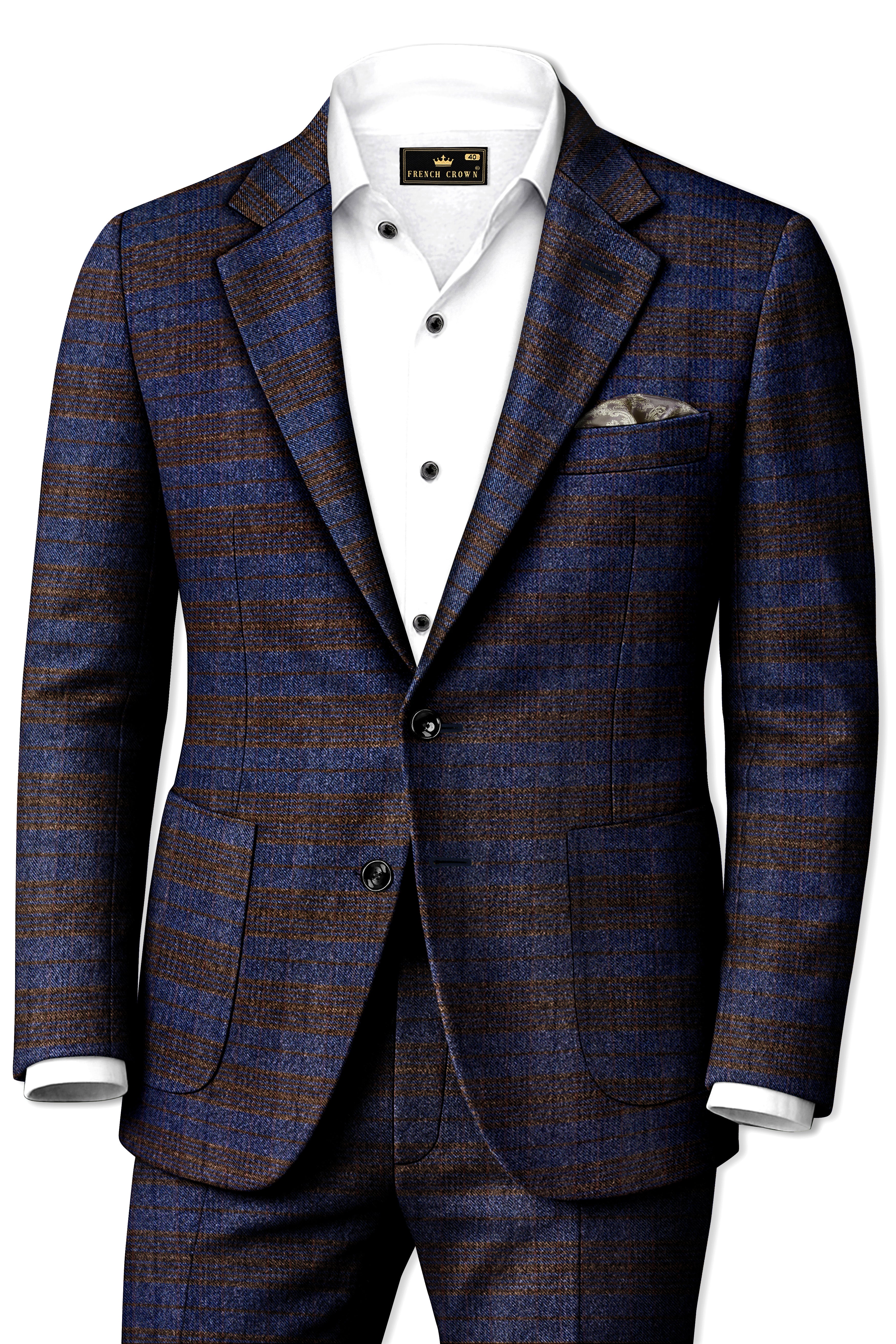 Velourish-Tealish Blue And Tuatara Gray Glen Plaid Tweed Single Breasted Sports Suits