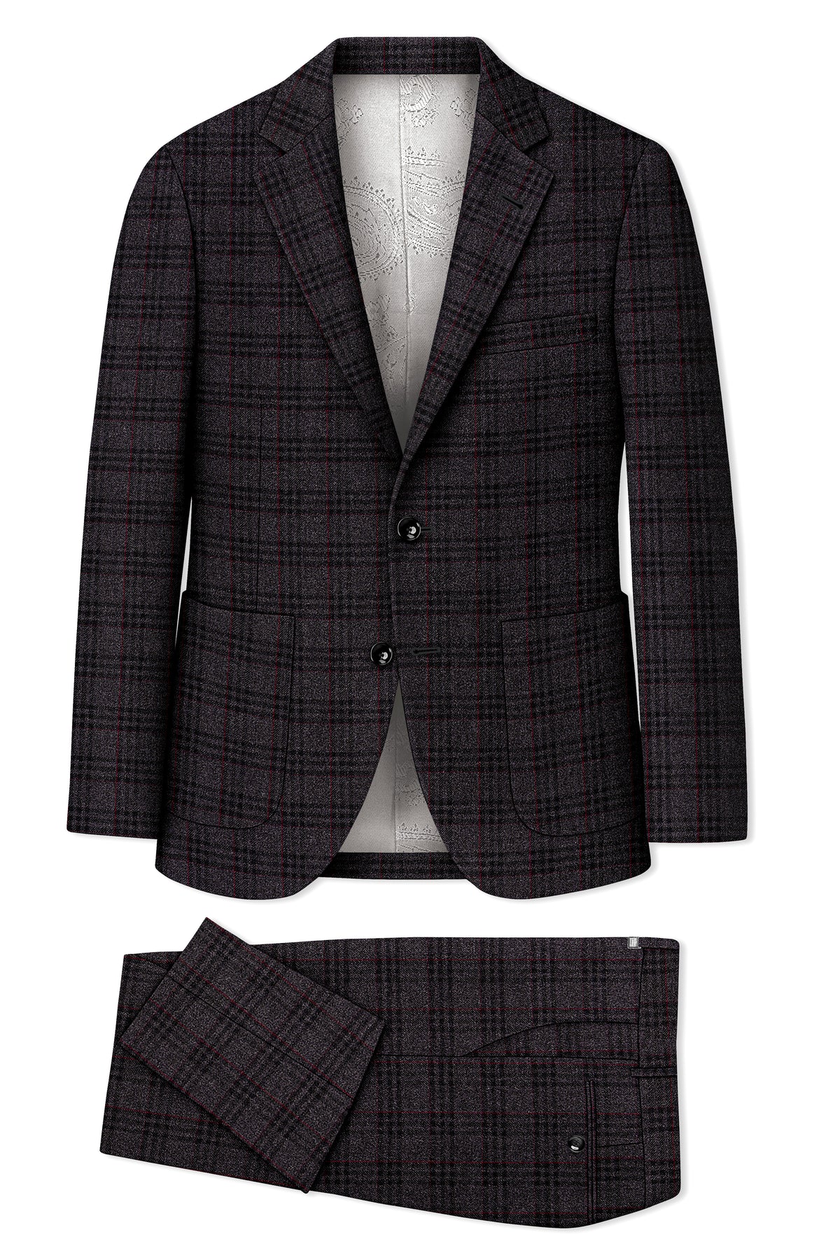 Velours-Ship Gray Plaid Tweed Single Breasted Sports Suit