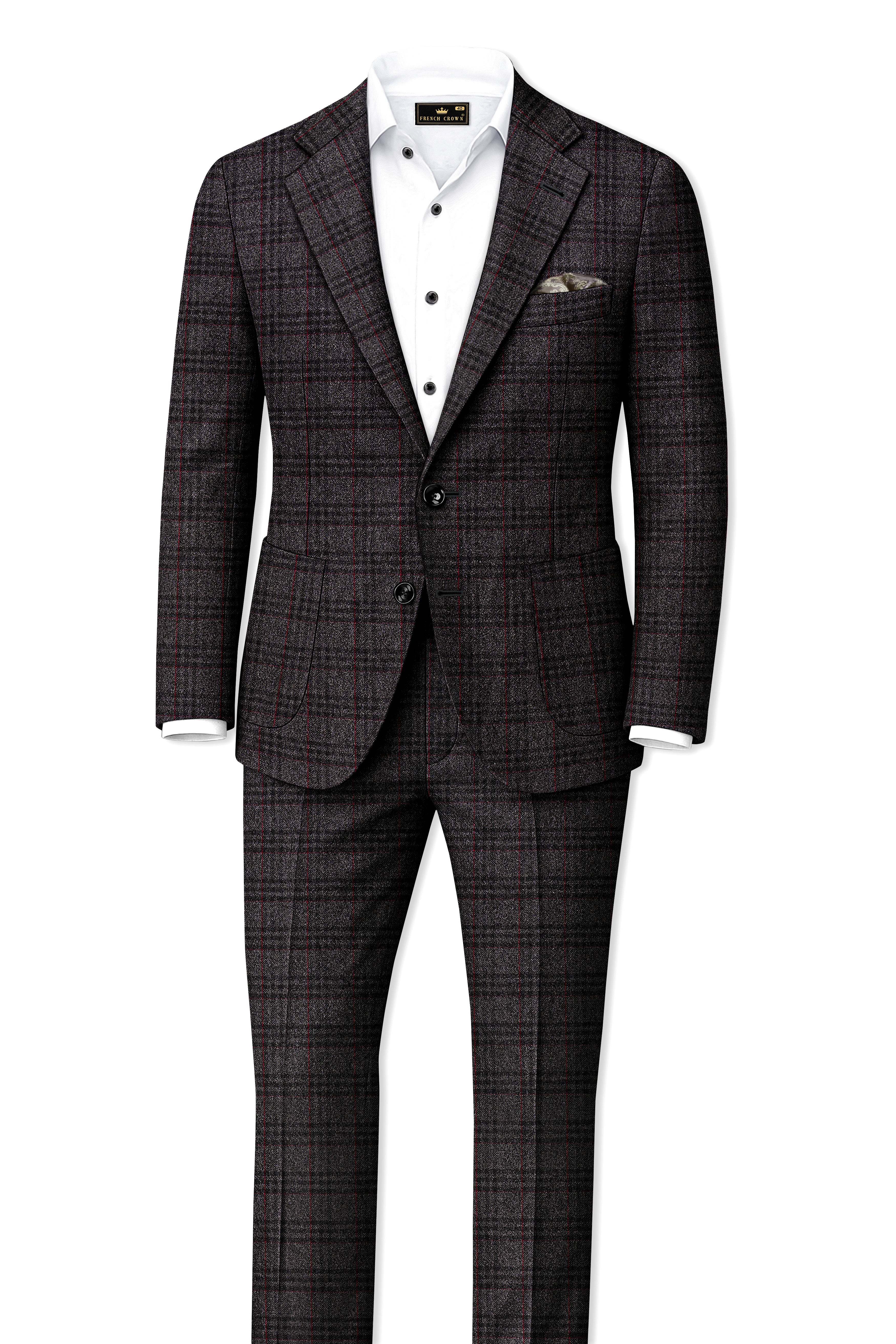 Velours-Ship Gray Plaid Tweed Single Breasted Sports Suit