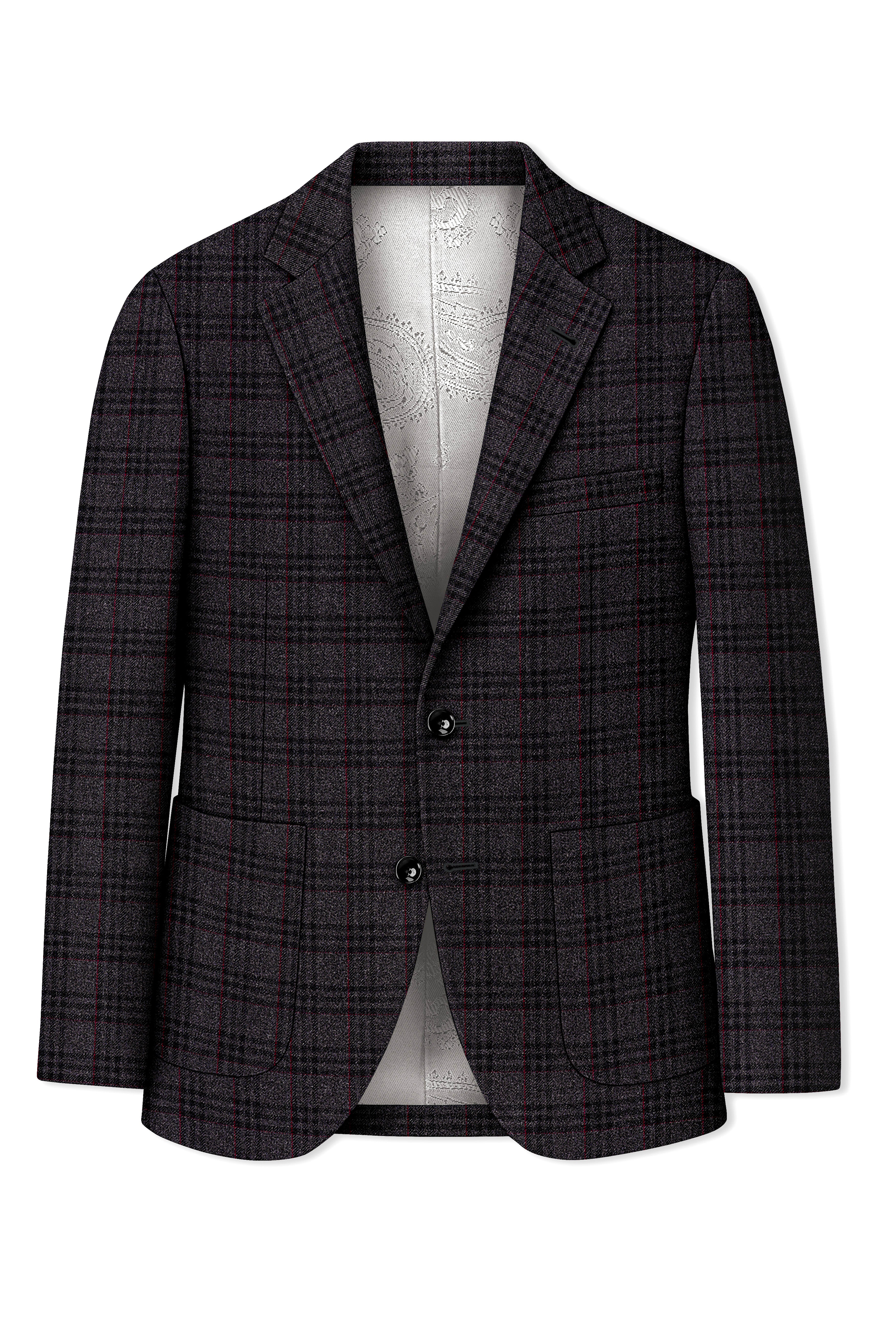 Velours-Ship Gray Plaid Tweed Single Breasted Sports Suit