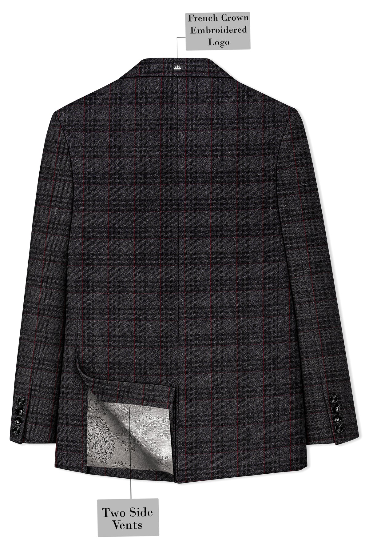 Velours-Ship Gray Plaid Tweed Single Breasted Sports Suit