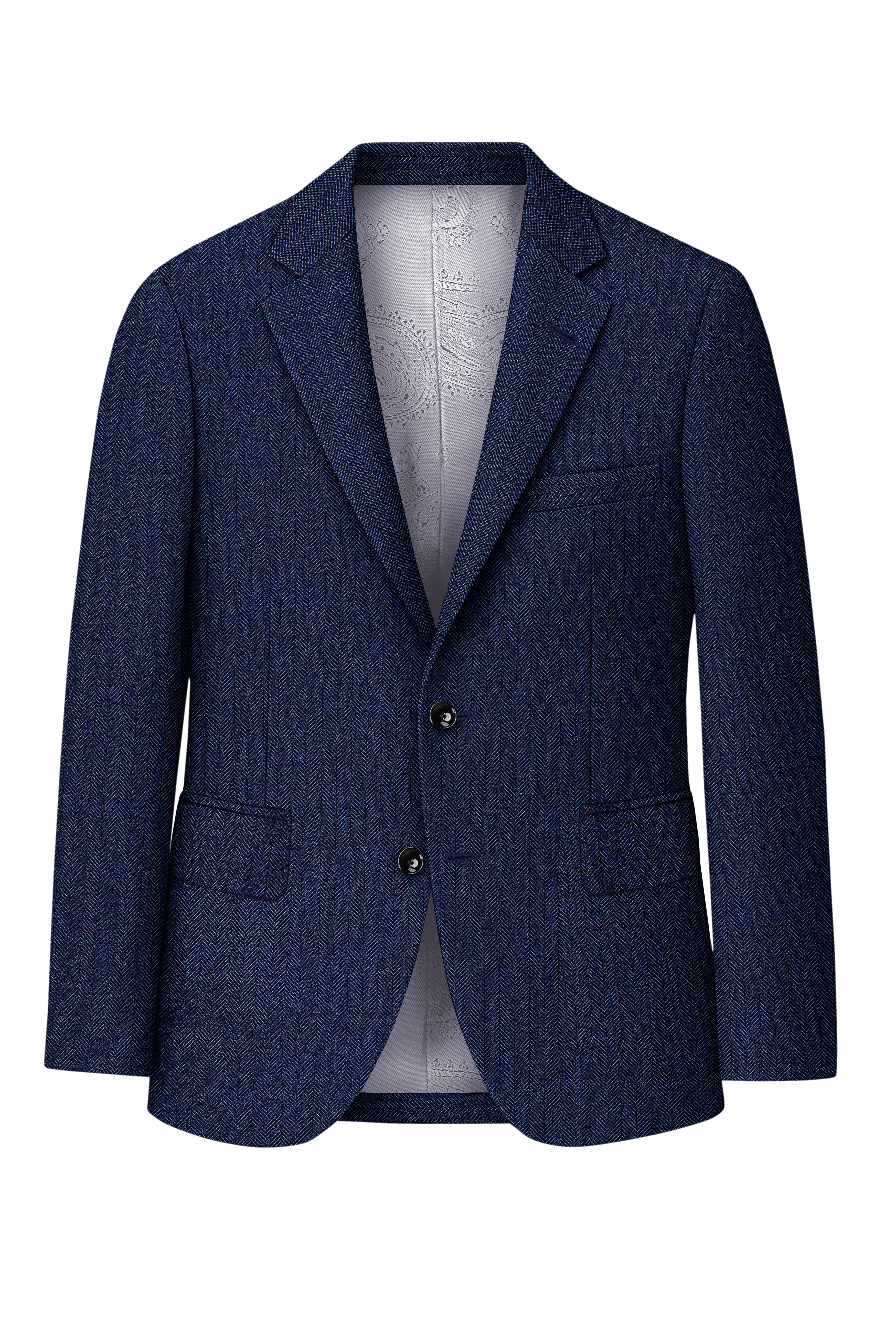 Aurevu-Vulcan Blue Herringbone Textured Tweed Single Breasted Suits