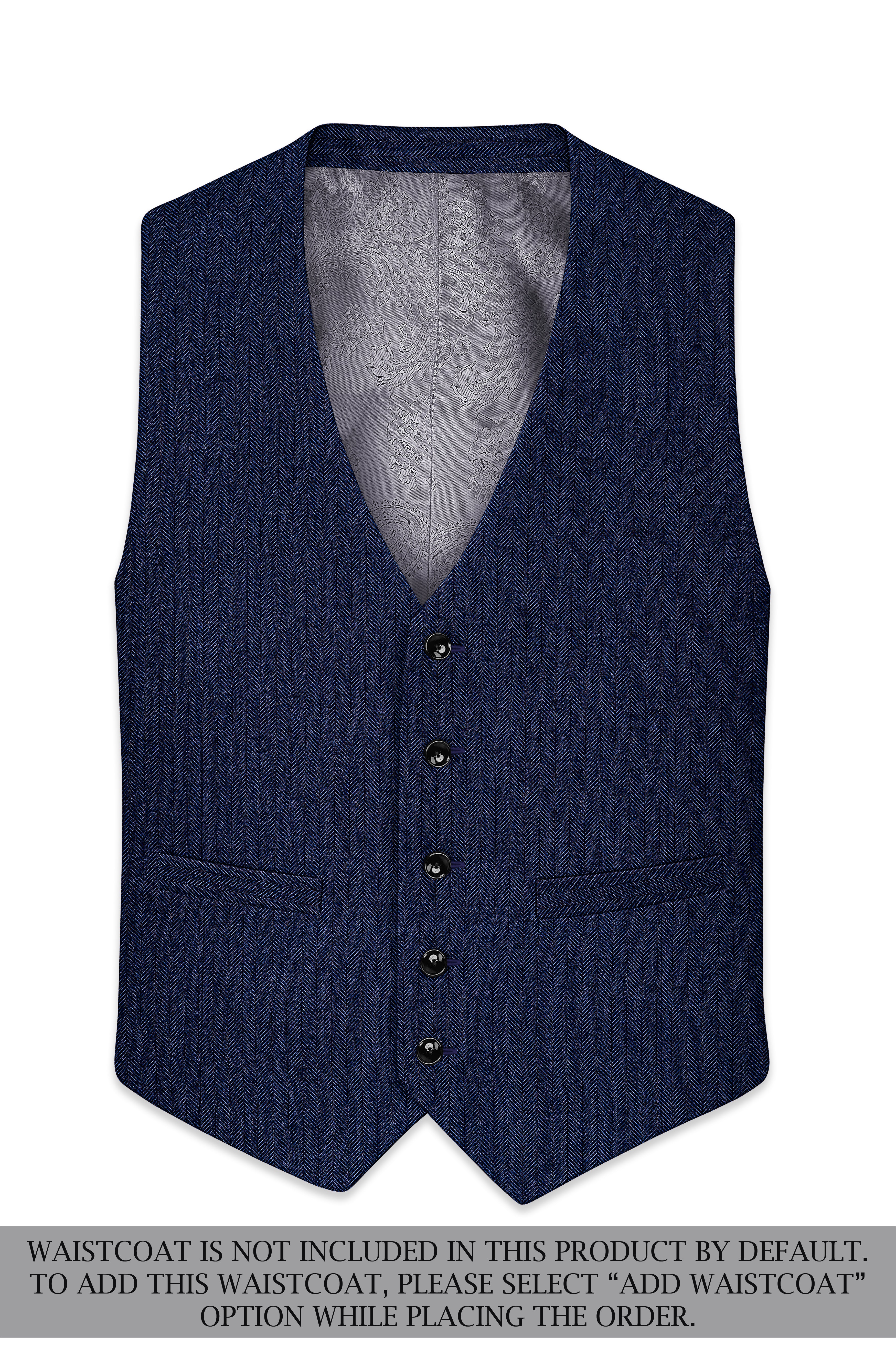 Aurevu-Vulcan Blue Herringbone Textured Tweed Single Breasted Suits