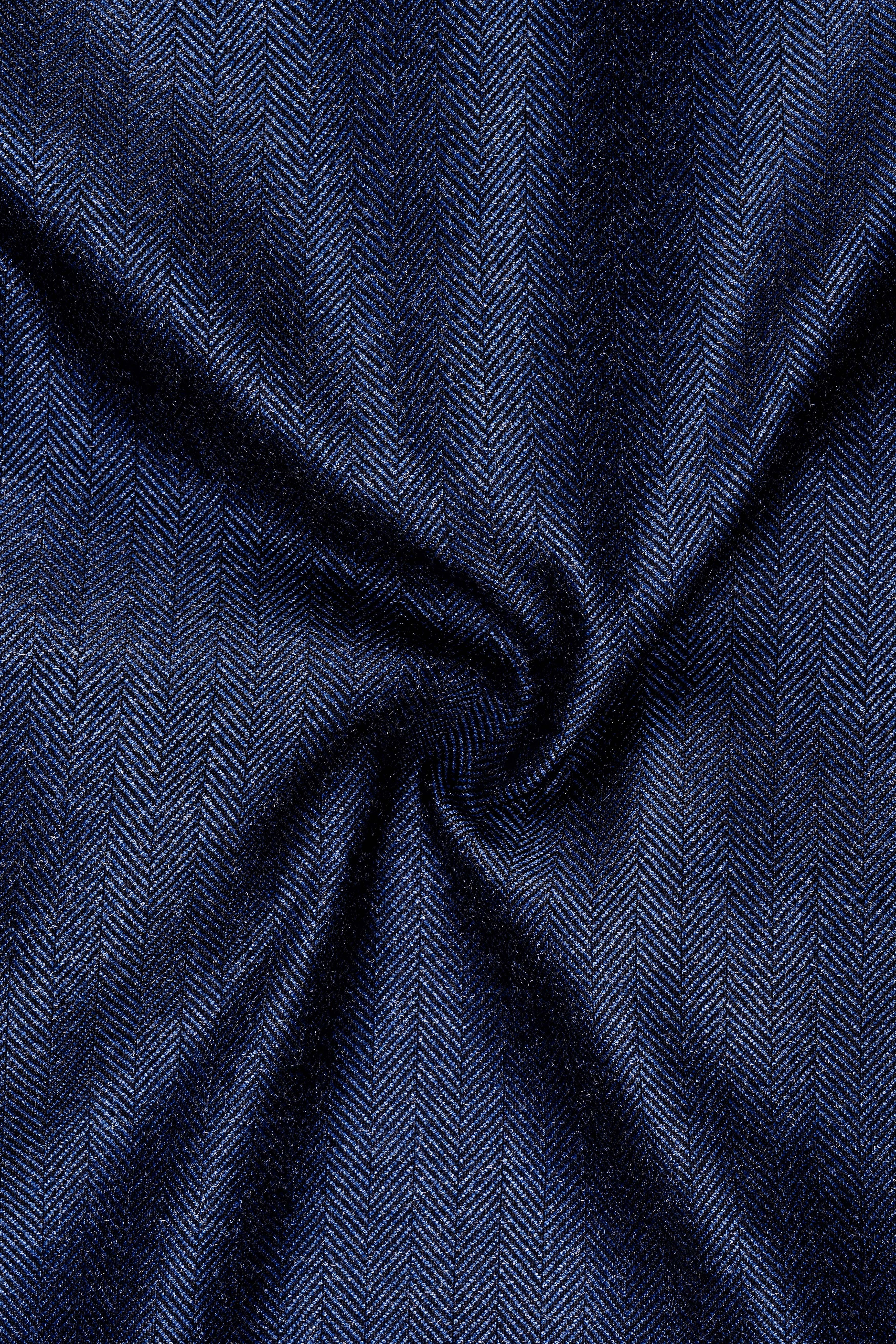 Aurevu-Vulcan Blue Herringbone Textured Tweed Single Breasted Suits