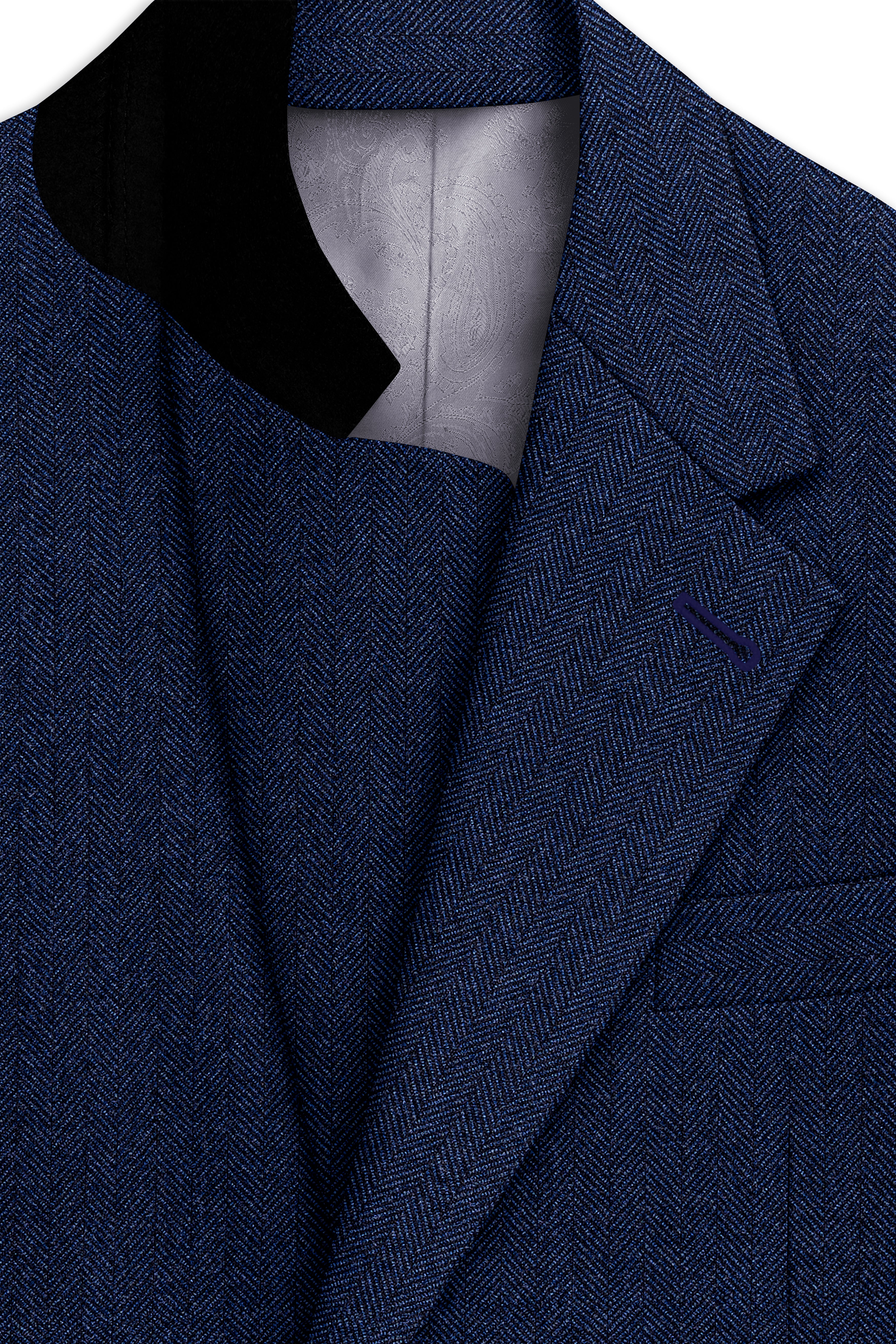 Aurevu-Vulcan Blue Herringbone Textured Tweed Single Breasted Suits