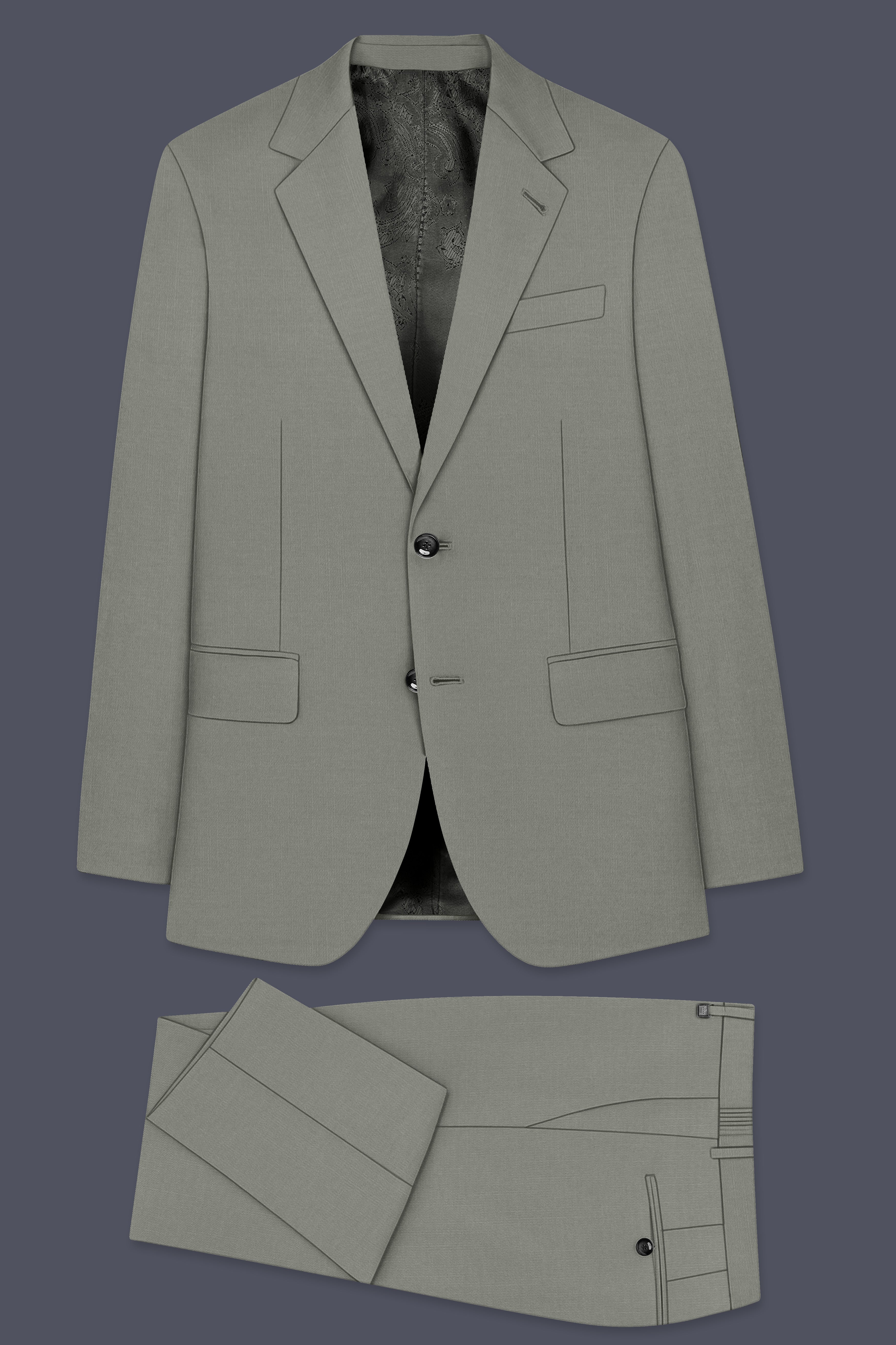 Verdure-Sage Green Wool Rich Single Breasted Slight Stretch Suits