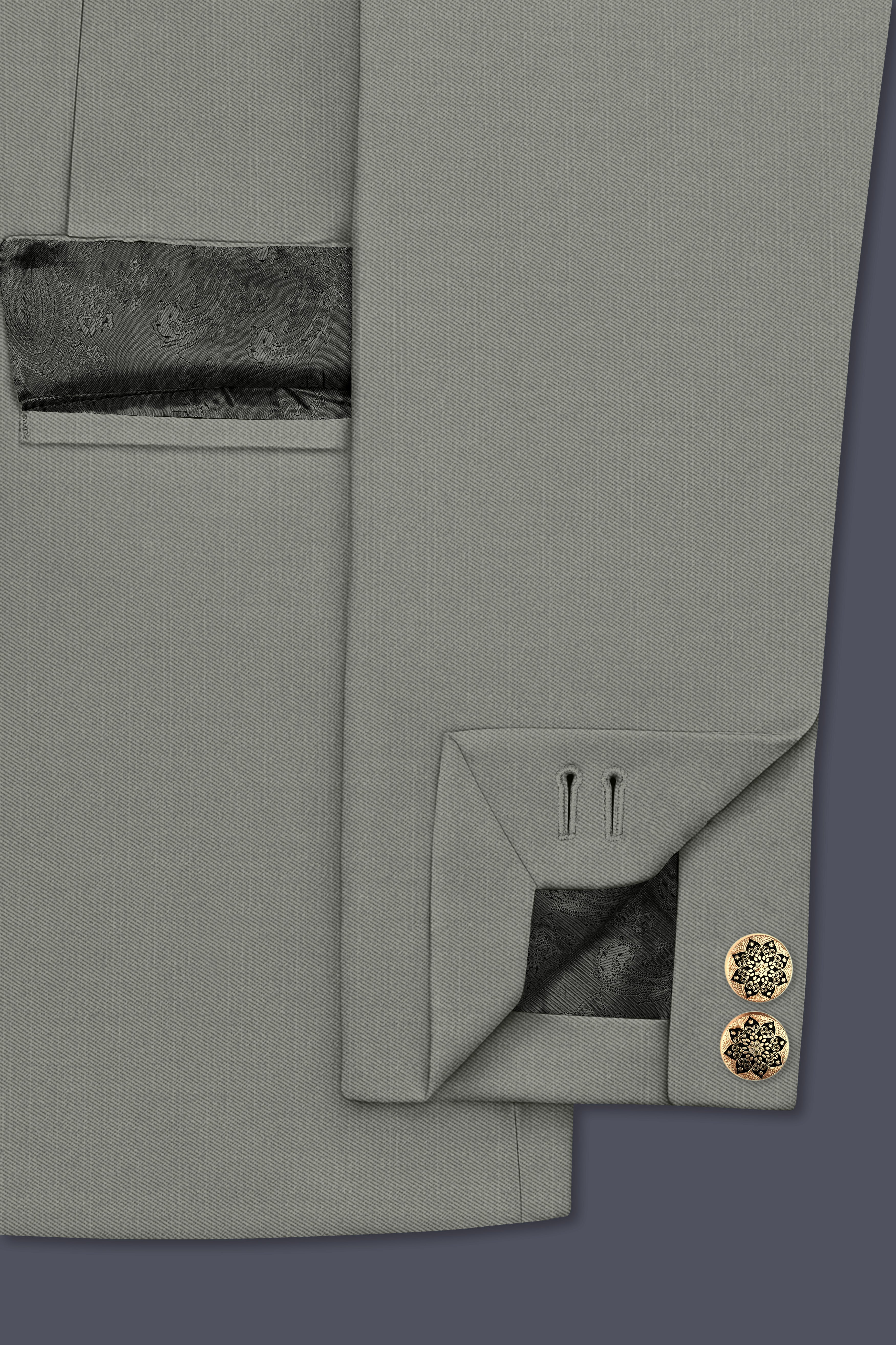 Verdure-Sage Green Wool Rich Cross Placket Bandhgala Slight Stretch Suits